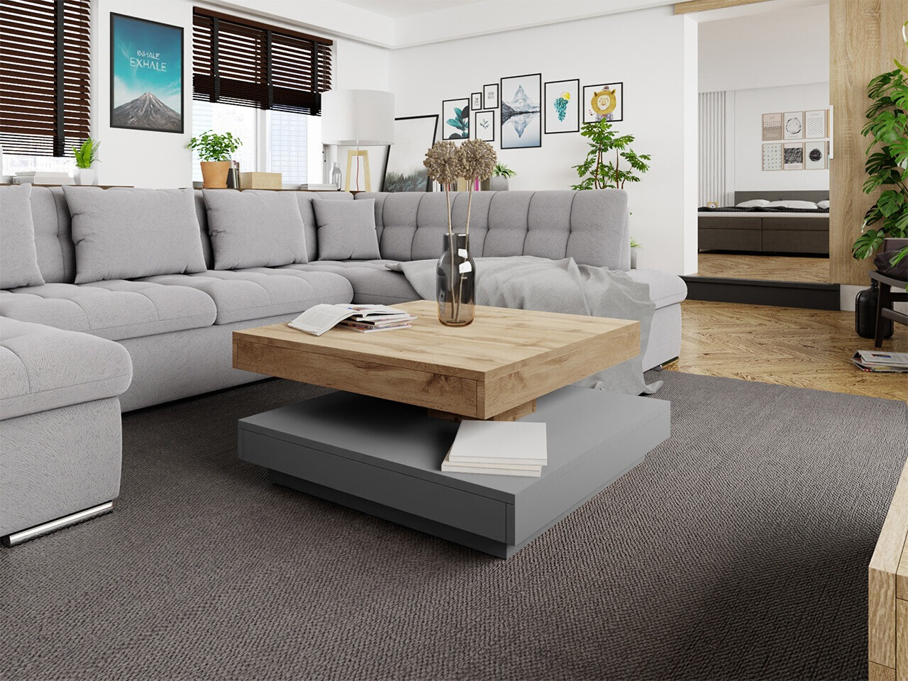 Table basse transformable Comfivo Pisces (Graphite + Chêne wotan)