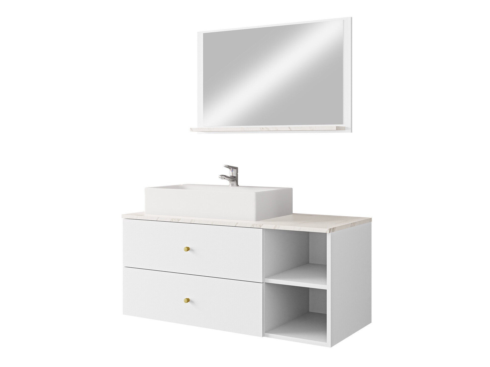Ensemble de salle de bain Ophruvi 100 (Blanc + Marbre blanc)