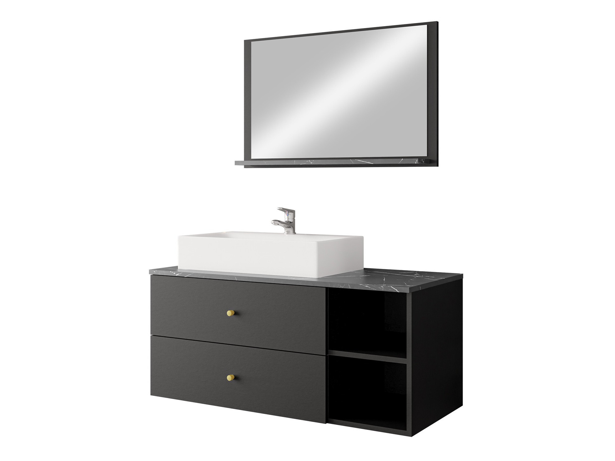 Ensemble de salle de bain Ophruvi 100 (Noir + Marbre noir)