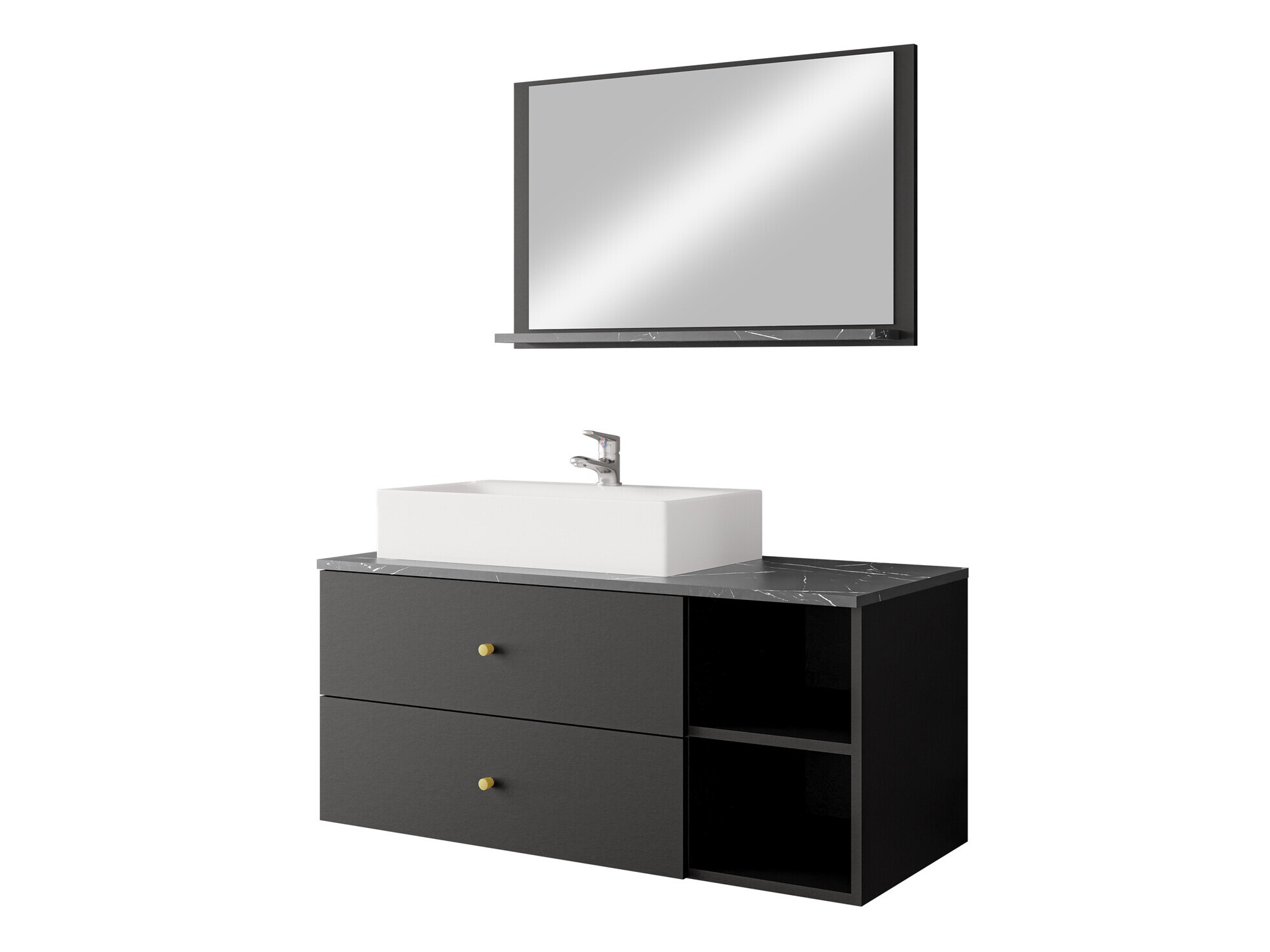 Ensemble de salle de bain Salus I (Noir + Marbre noir)