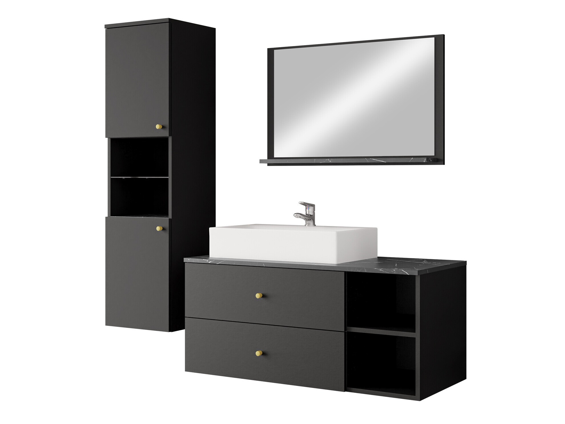 Ensemble de salle de bain Salus II (Noir + Marbre noir)