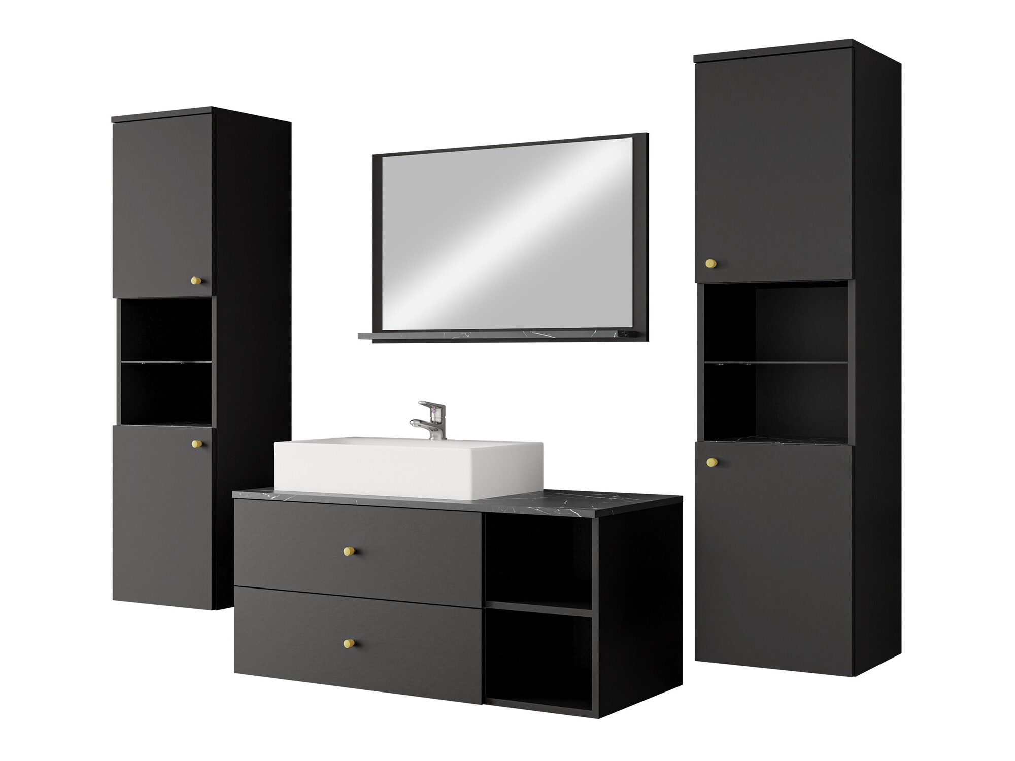 Ensemble de salle de bain Salus III (Noir + Marbre noir)