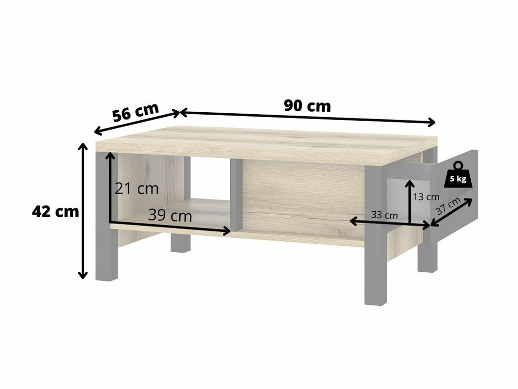 Table basse Tornua 107 (Épicéa foncé + Noir mat)