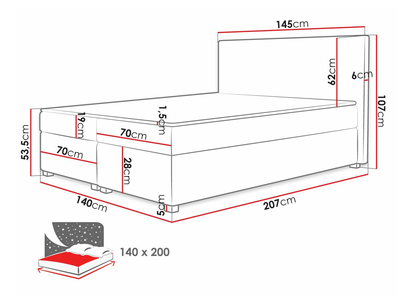 Lit boxspring Memphis 137 (Poso 02)