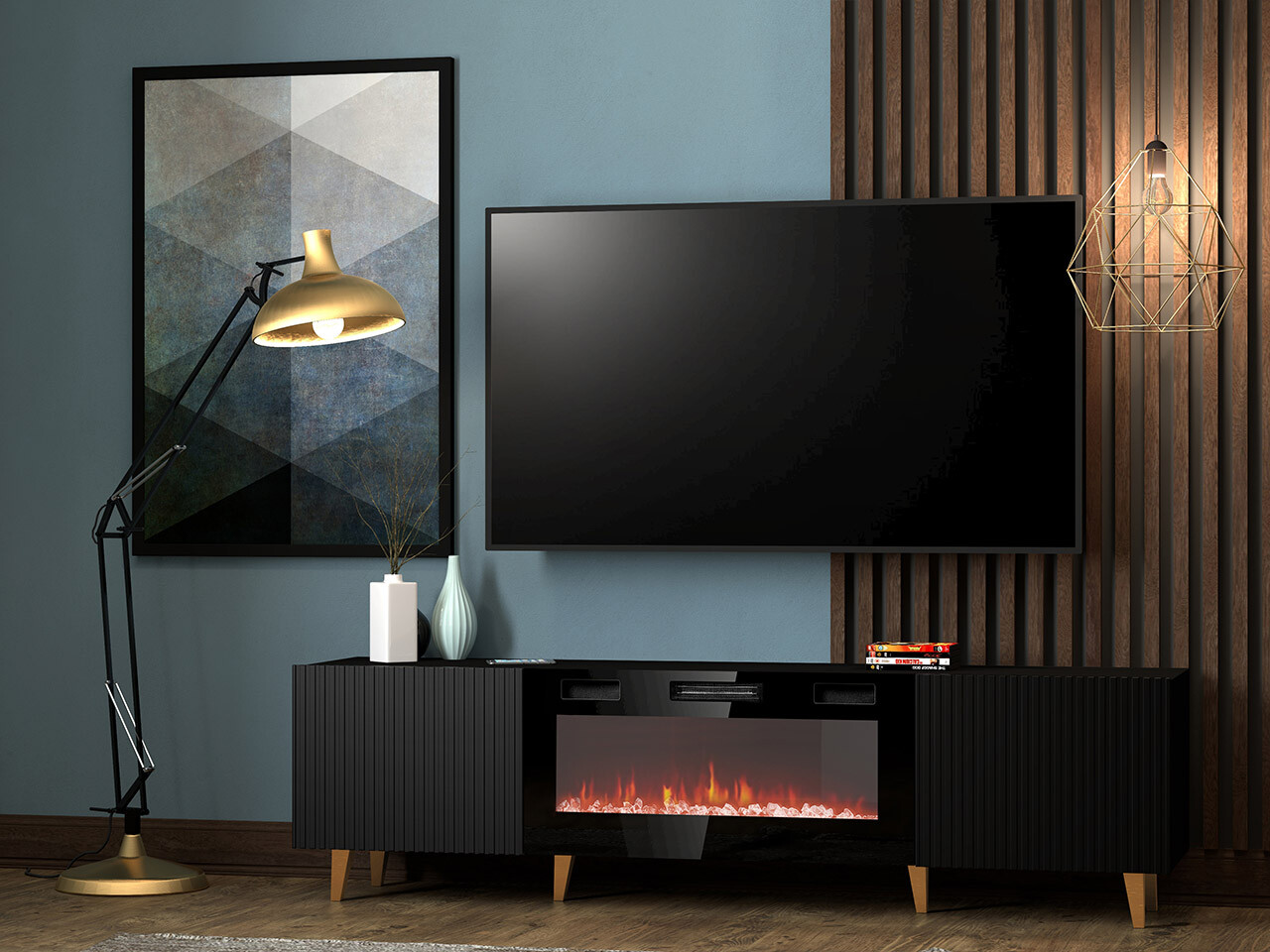 Meuble TV Dicto II (Noir + Doré)