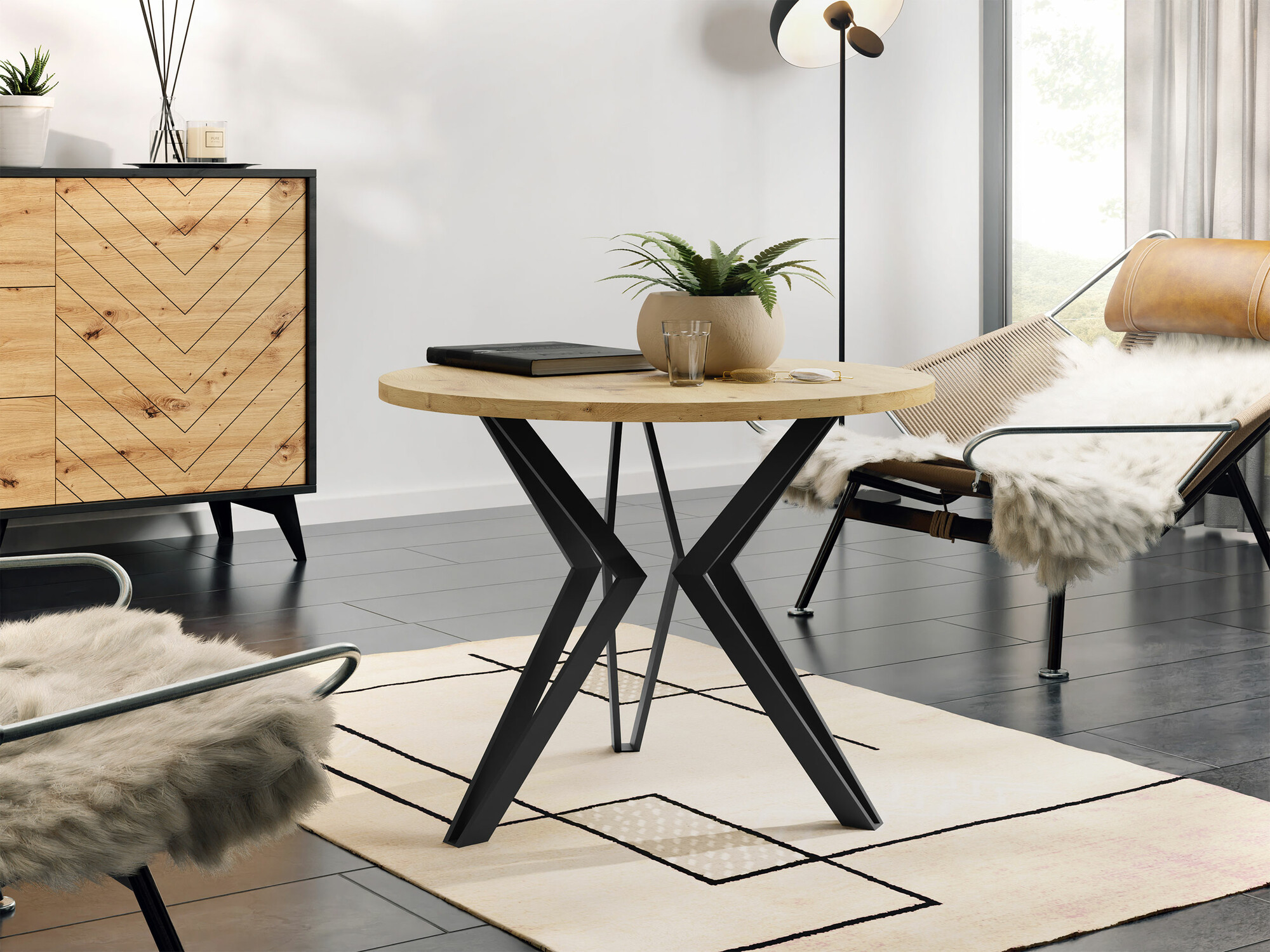 Table basse Dearborn 105 (Chêne Artisan + Noir)