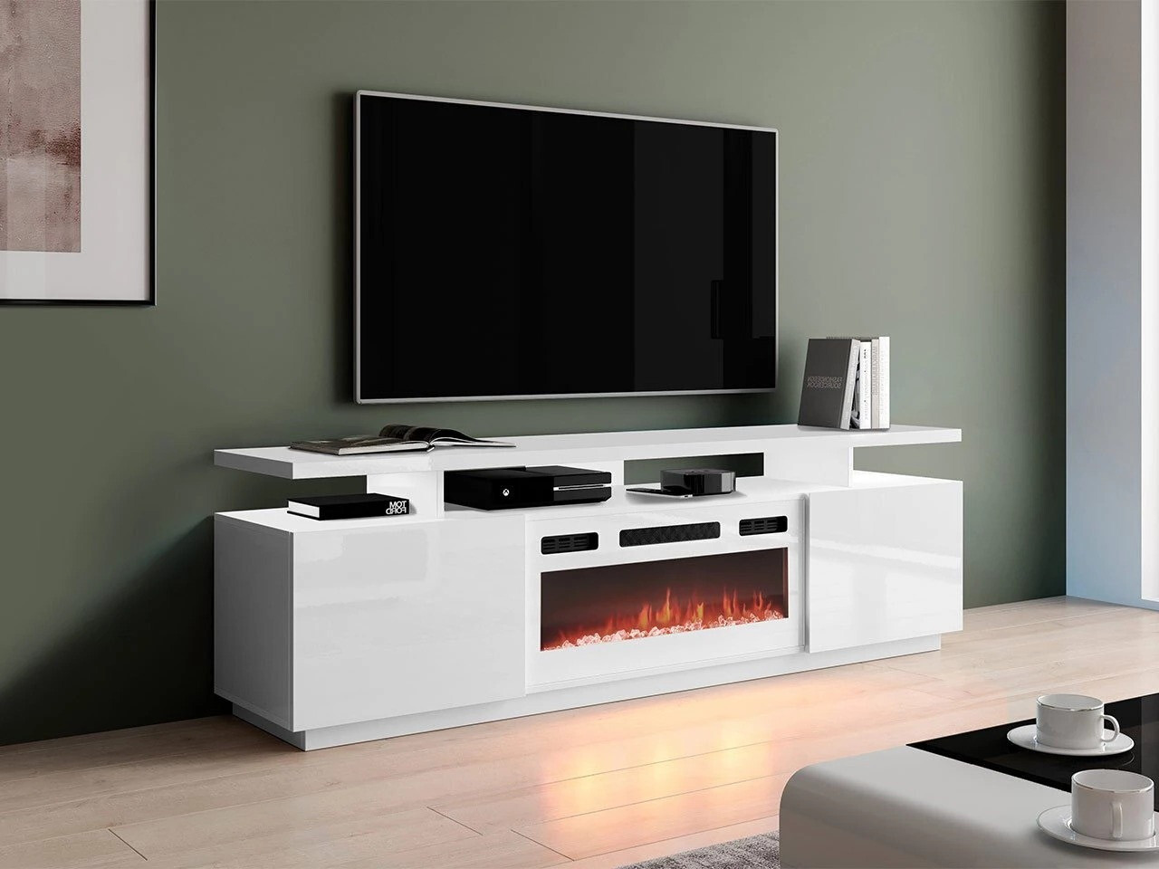 Meuble TV Charlotte 151 (Blanc + Blanc brillant)
