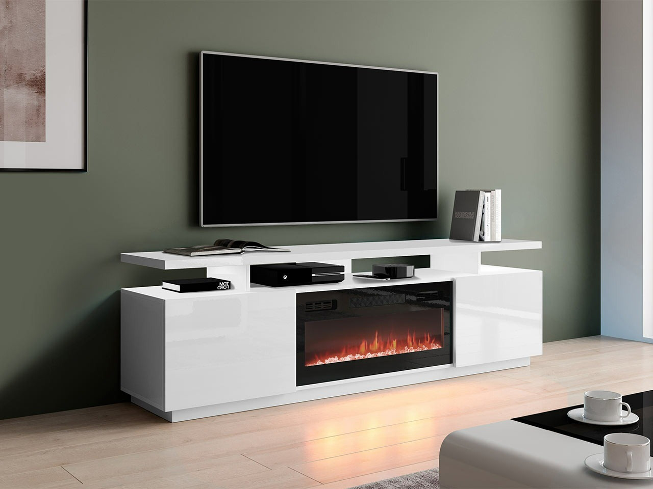 Meuble TV Figura I (Blanc + Blanc brillant)
