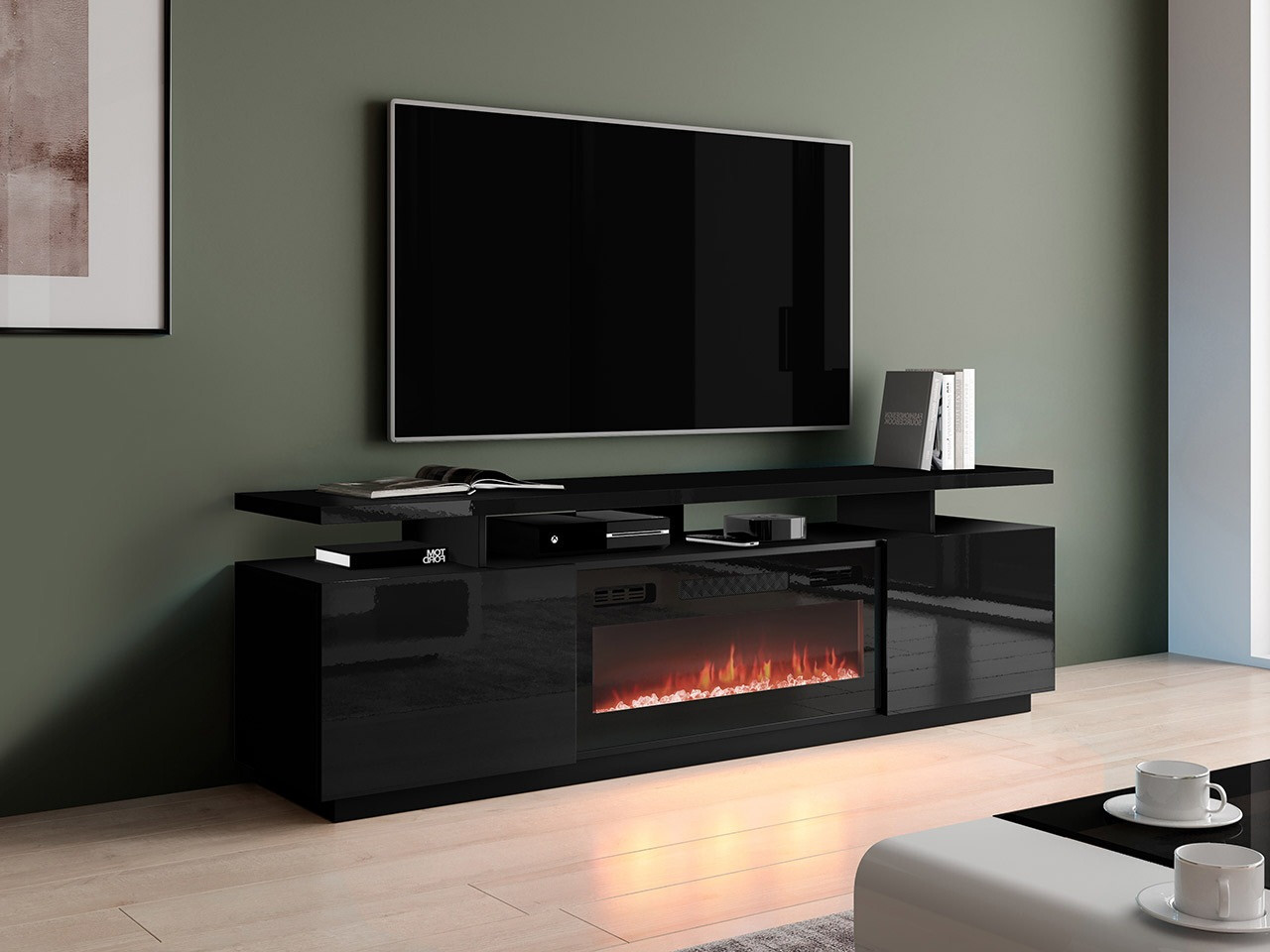 Meuble TV Figura I (Noir + Noir brillant)