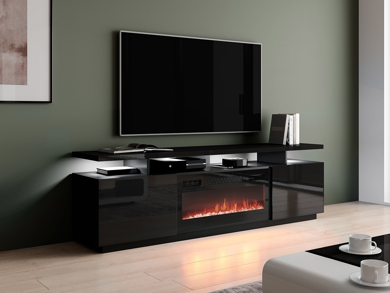 Meuble TV Figura I (Noir + Noir brillant)