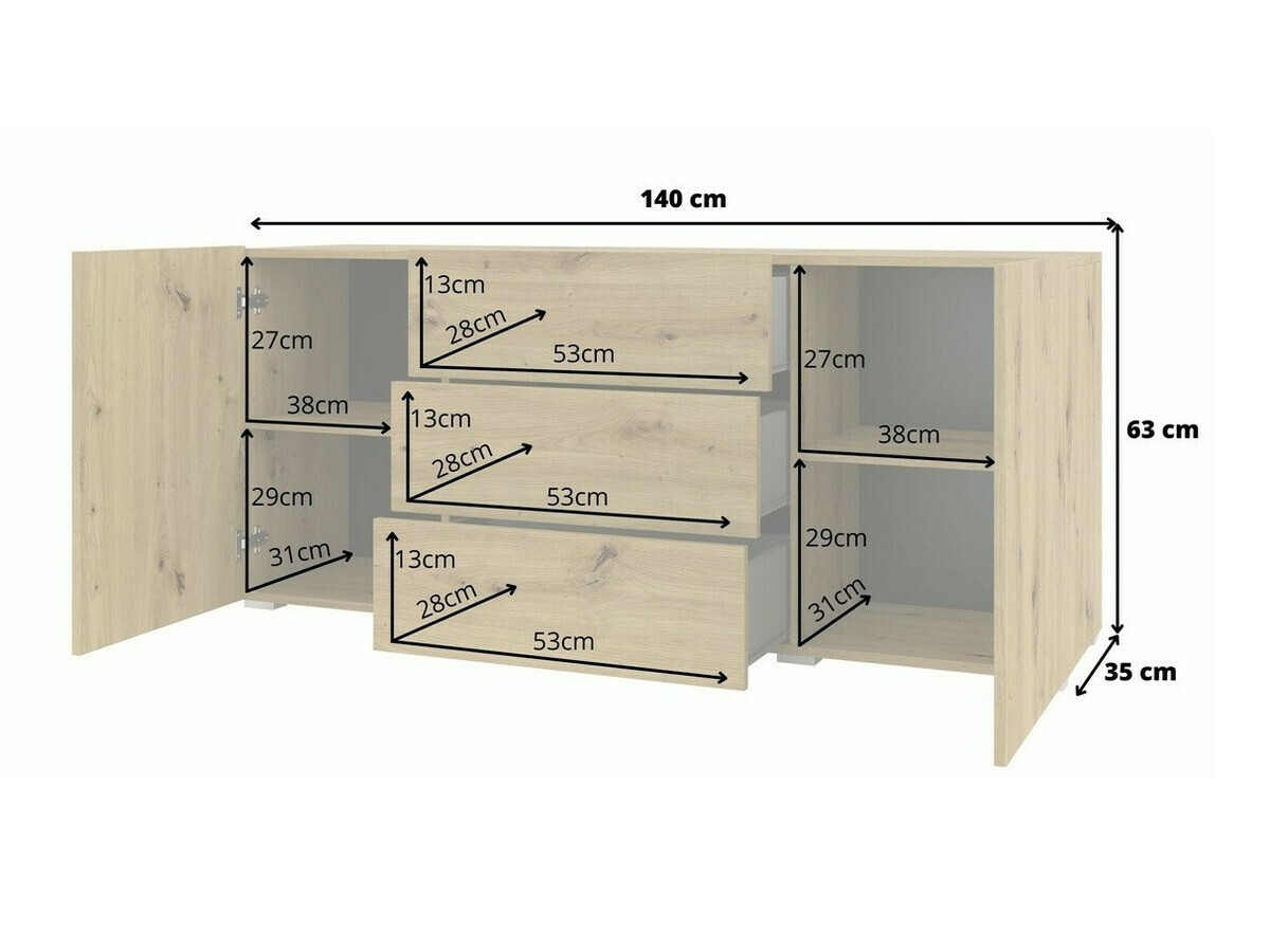 Commode Revmiru 103 (Blanc + Chêne wotan)