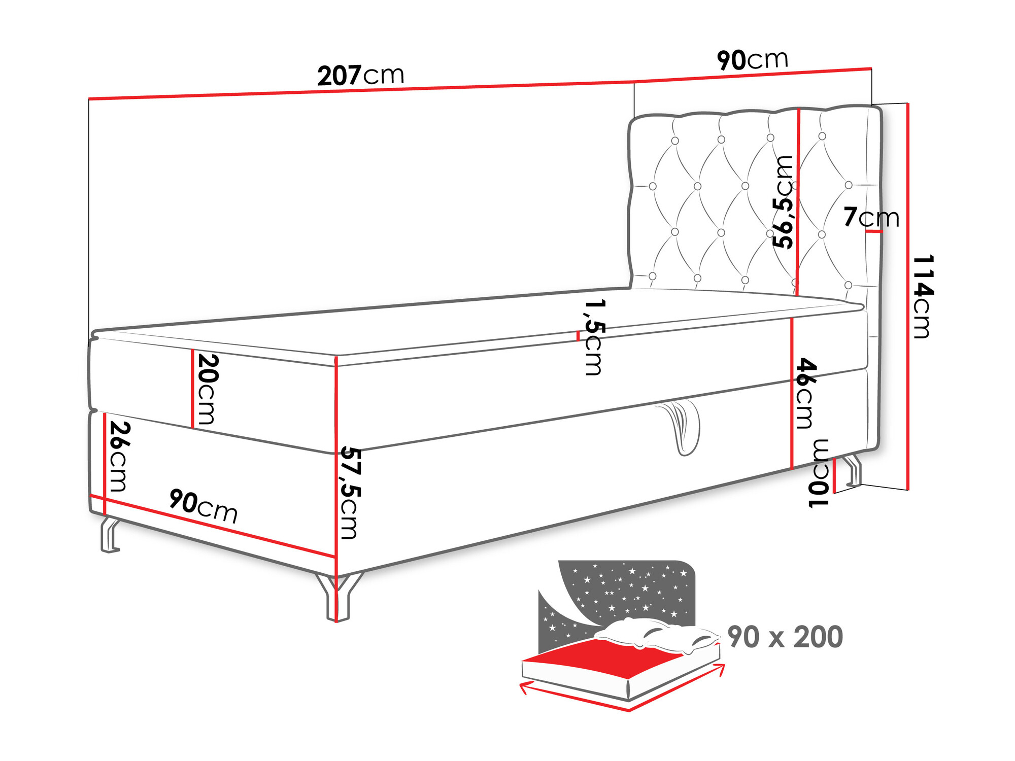 Lit boxspring Memphis 142 (Manila 26)