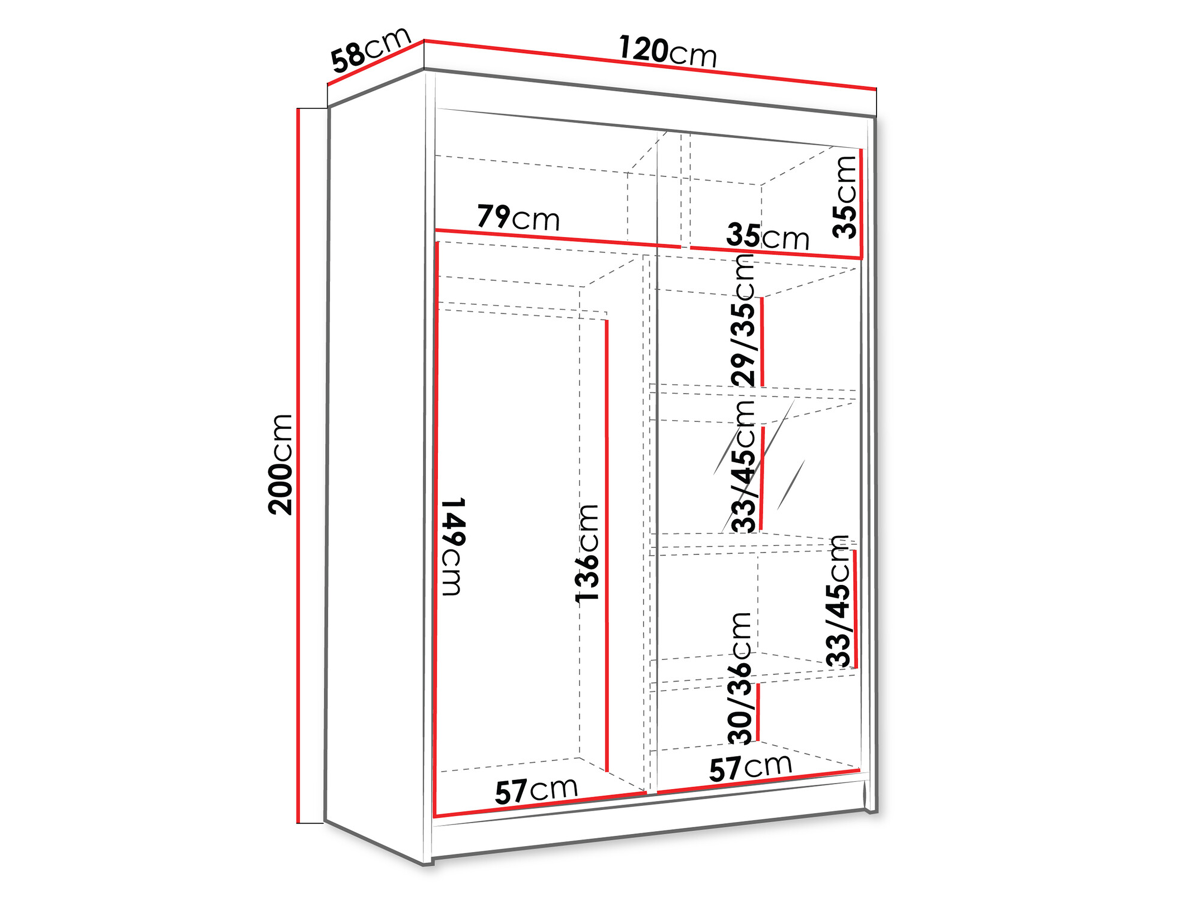 Armoire Closico 188 (Blanc + Noir)