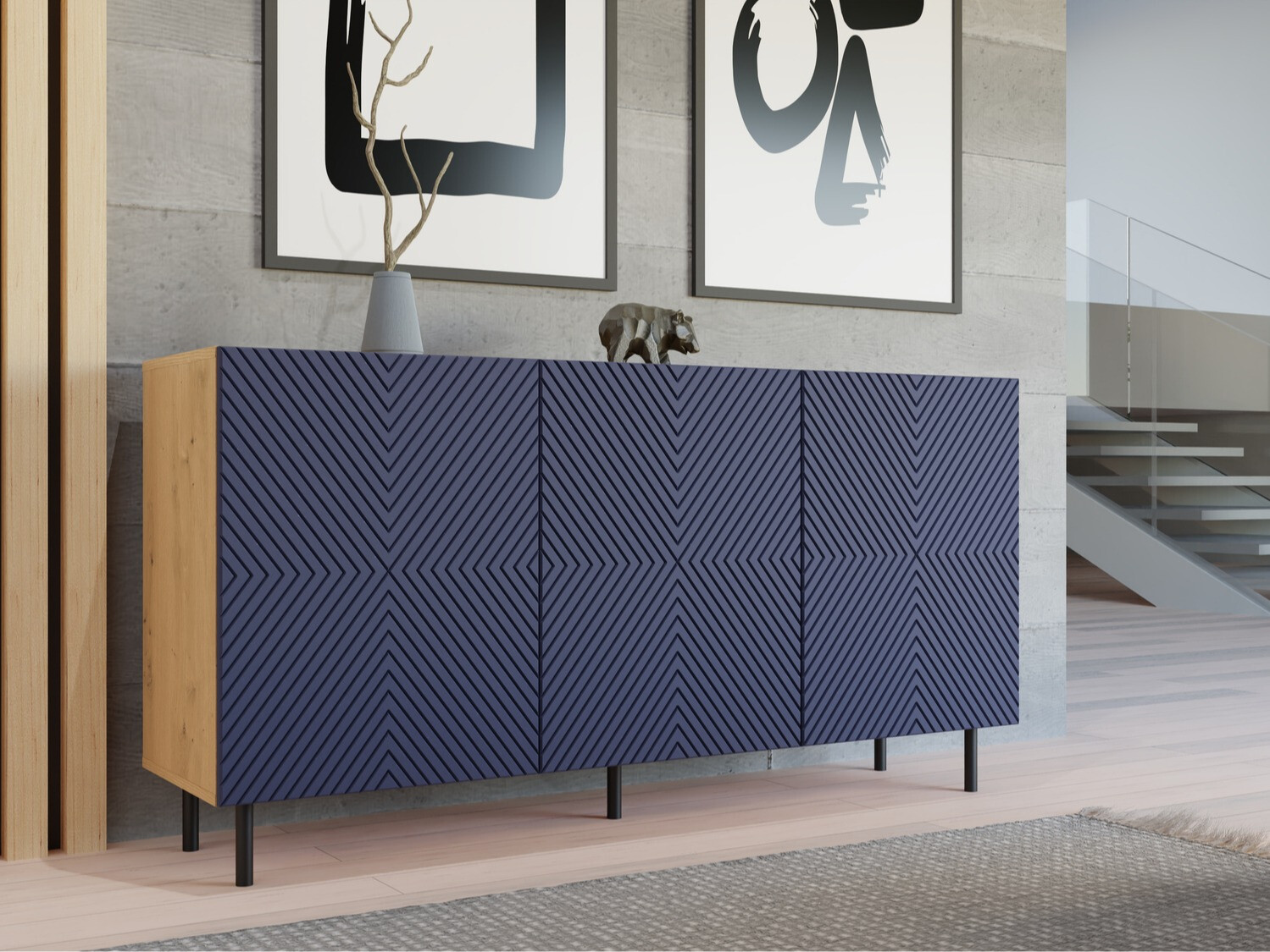 Buffet Romseru 103 (Bleu + Chêne Artisan)