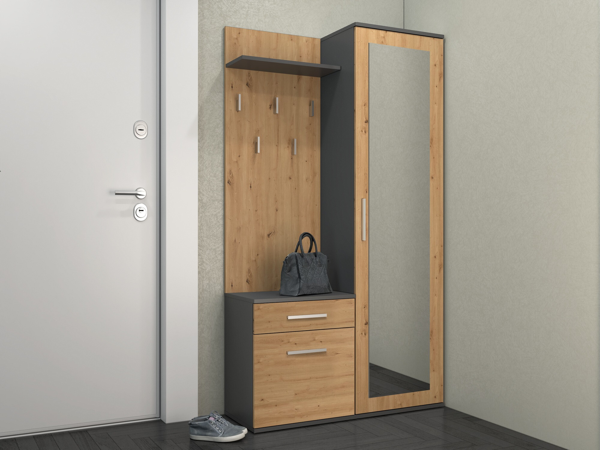 Meuble d'entrée Mandeville 126 (Chêne Artisan + Anthracite)