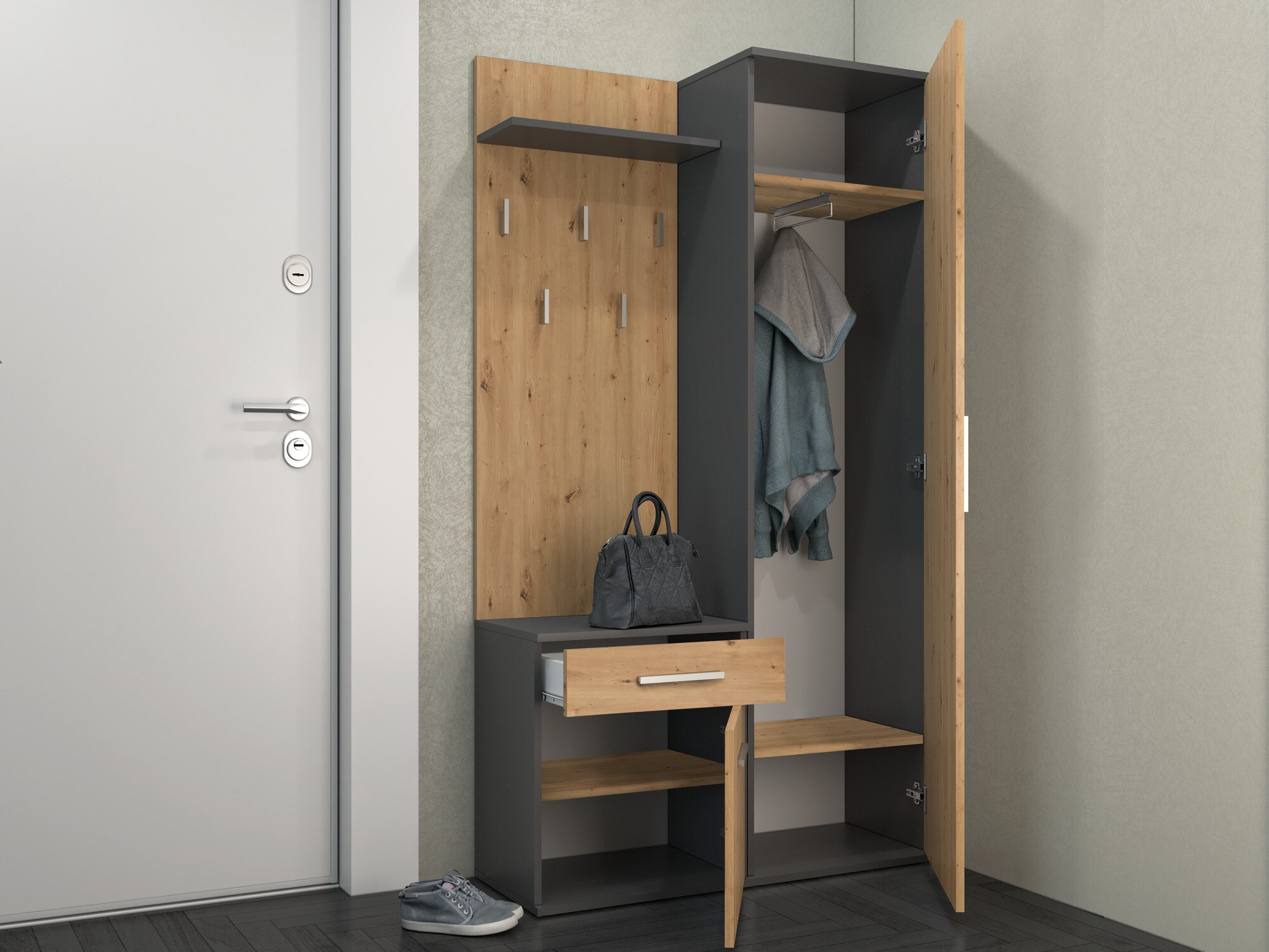 Meuble d'entrée Mandeville 126 (Chêne Artisan + Anthracite)