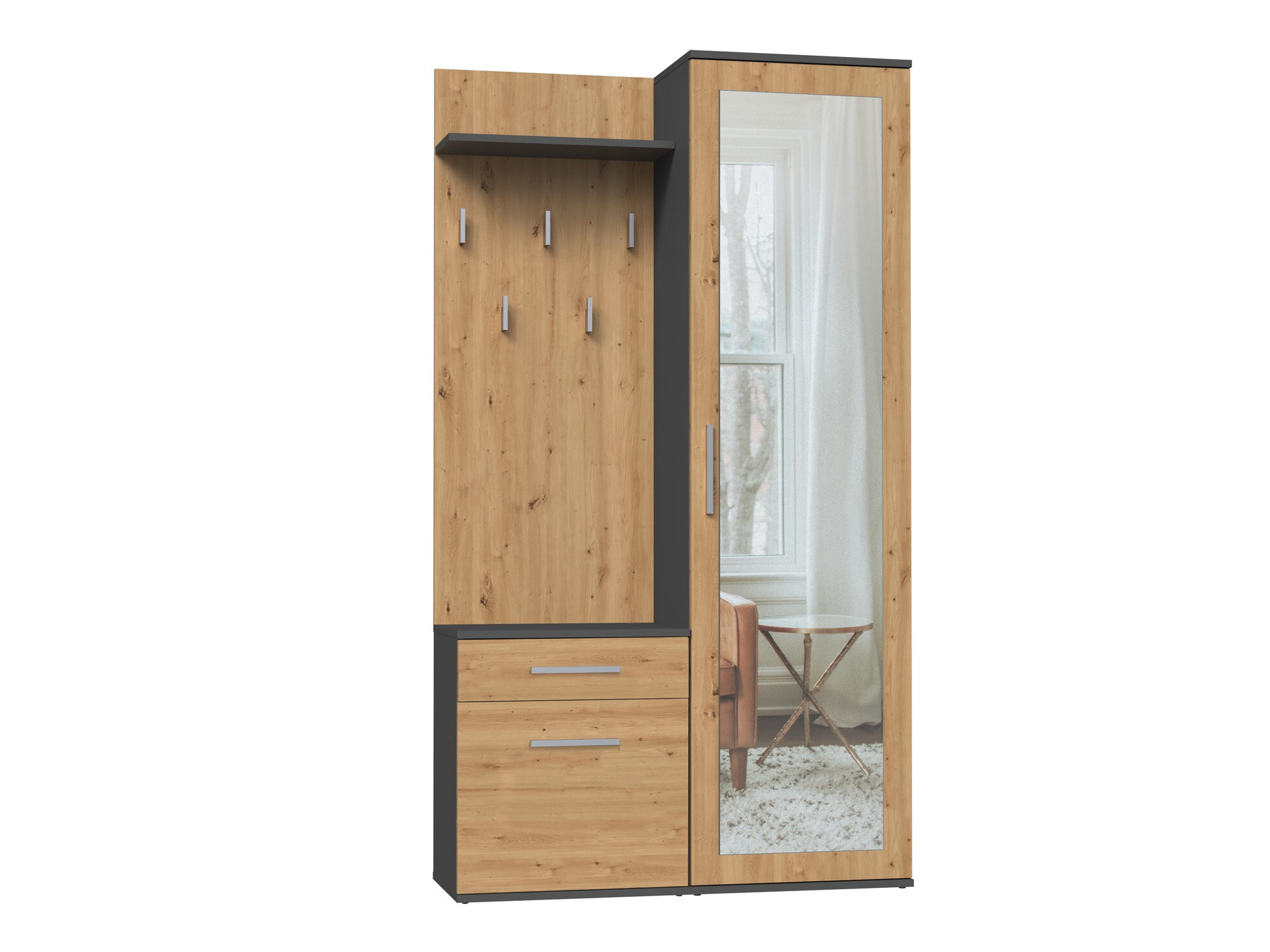 Meuble d'entrée Mandeville 126 (Chêne Artisan + Anthracite)