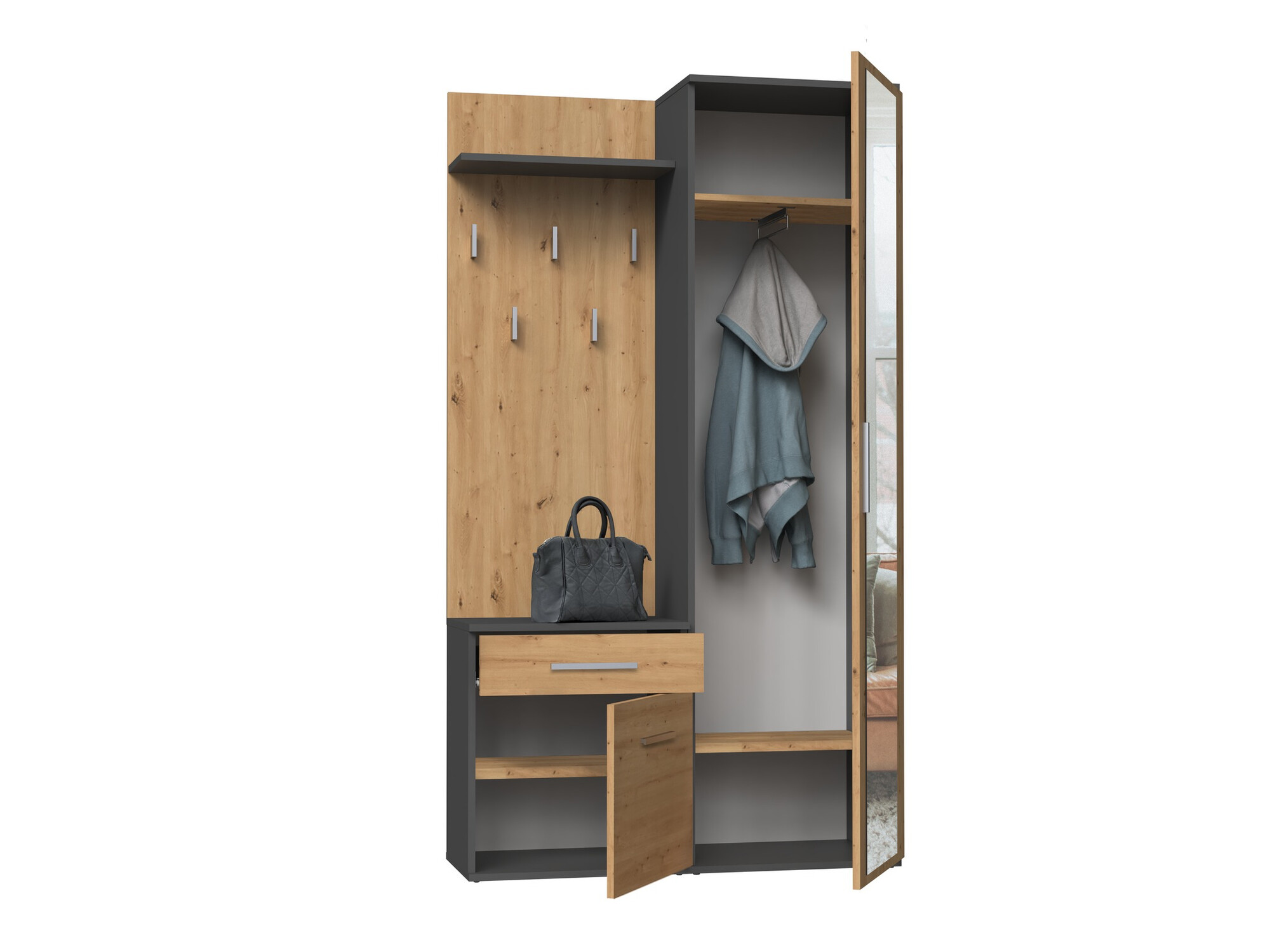 Meuble d'entrée Mandeville 126 (Chêne Artisan + Anthracite)