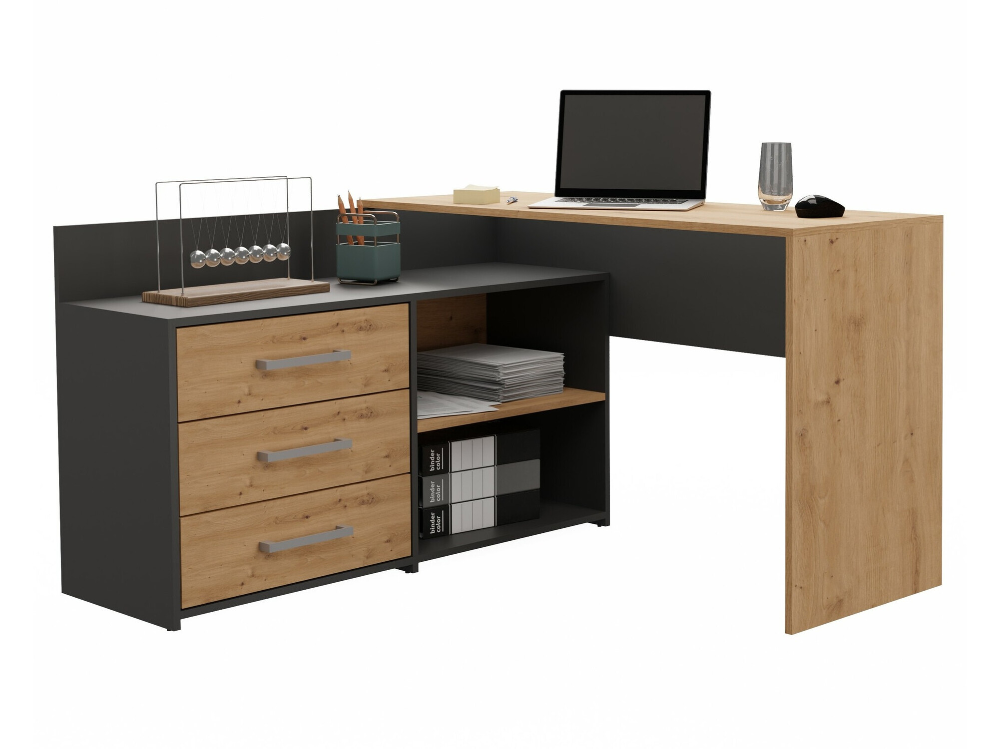 Bureau d'angle Mandeville 131 (Anthracite + Chêne Artisan)