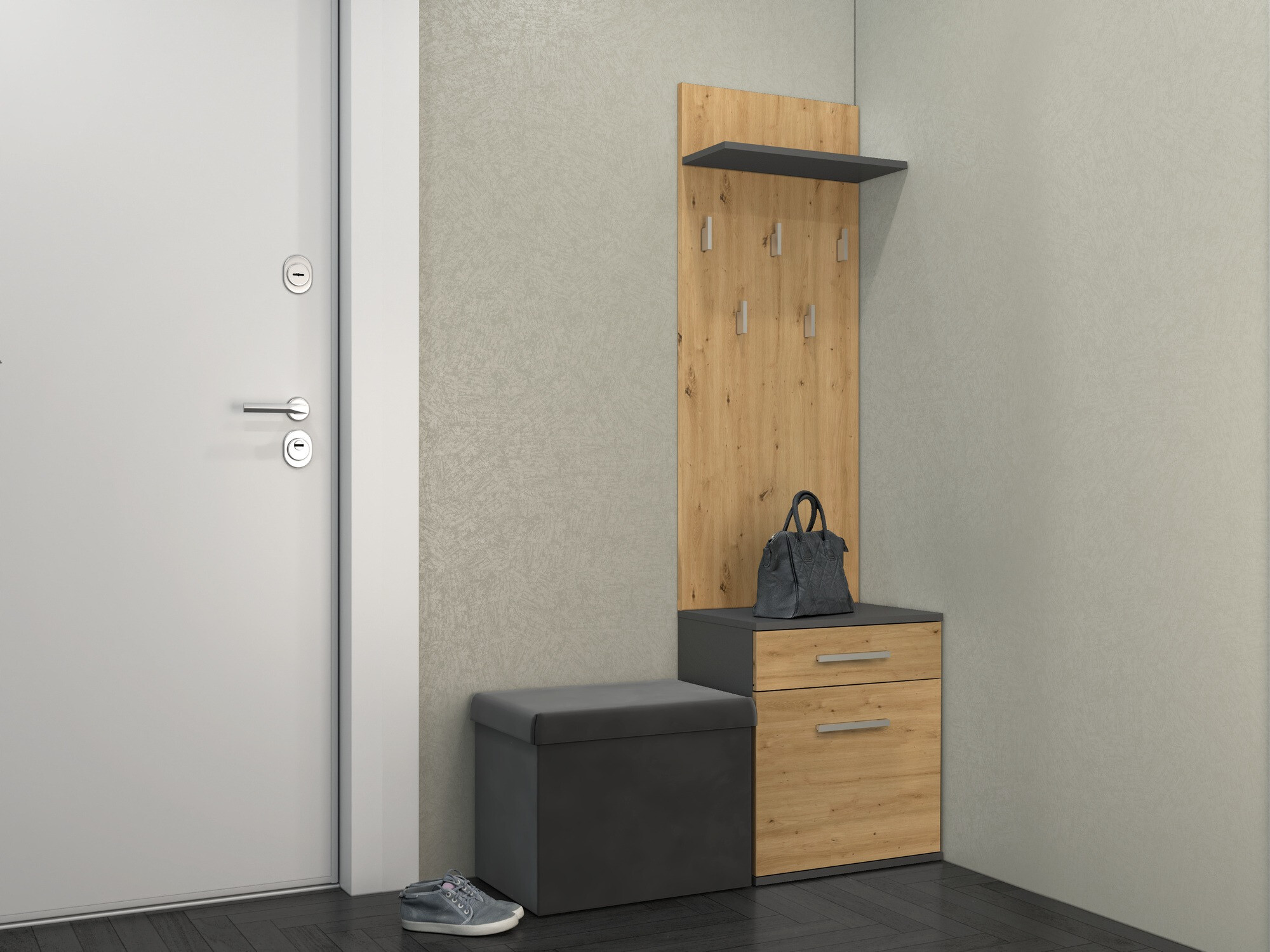 Meuble d'entrée Mandeville 129 (Chêne Artisan + Anthracite)