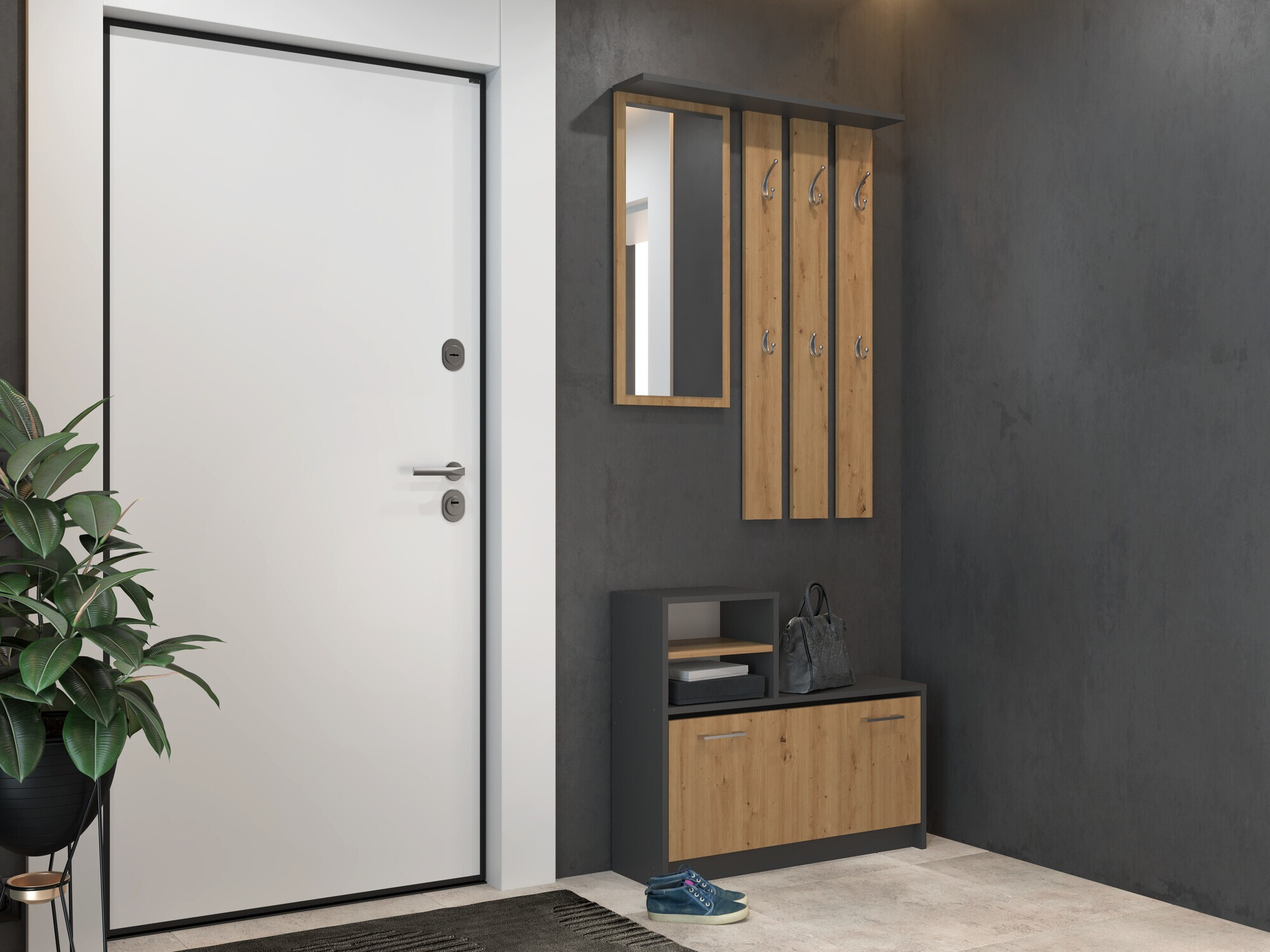 Meuble d'entrée Mandeville 144 (Chêne Artisan + Anthracite)