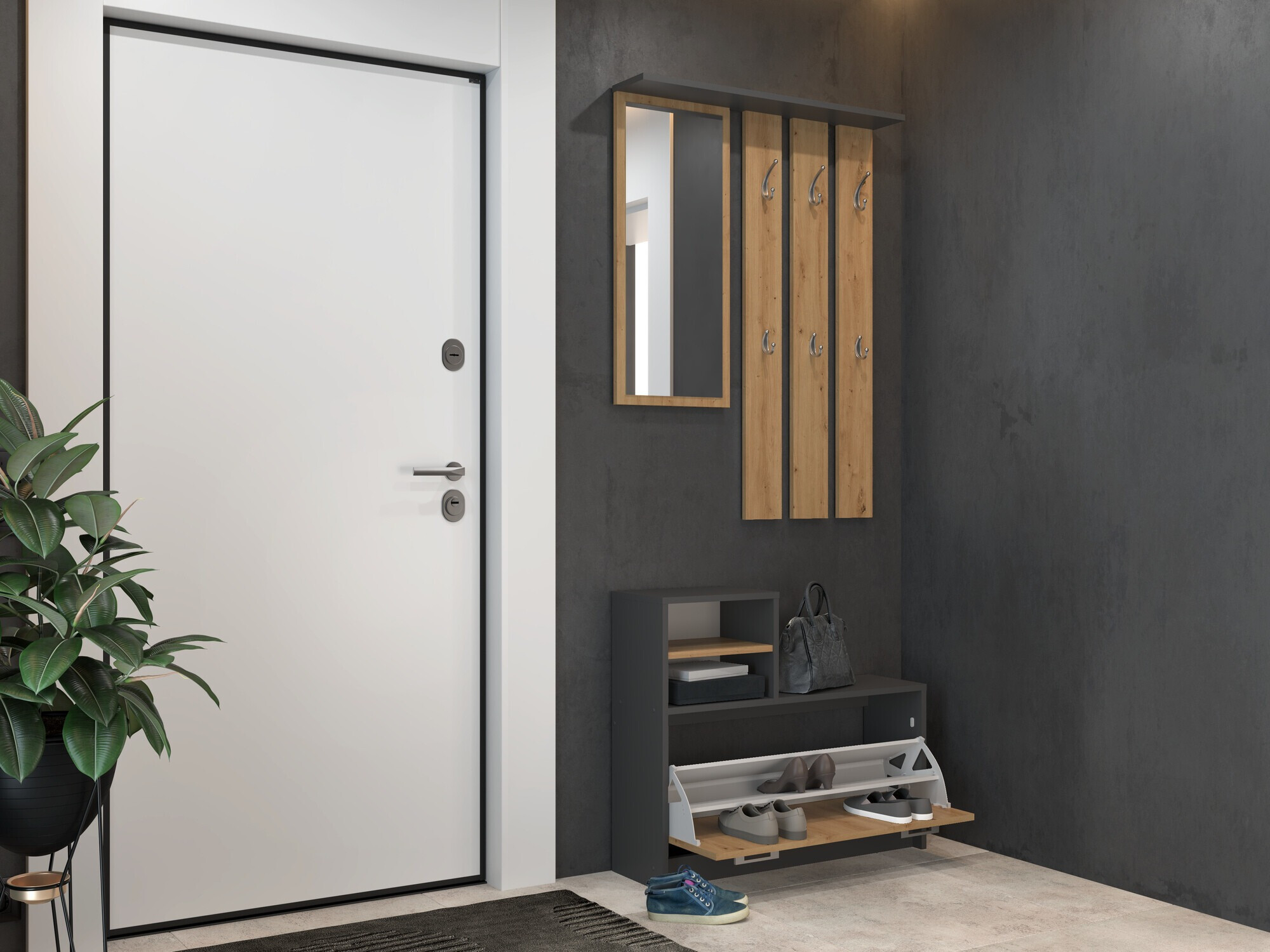 Meuble d'entrée Mandeville 144 (Chêne Artisan + Anthracite)