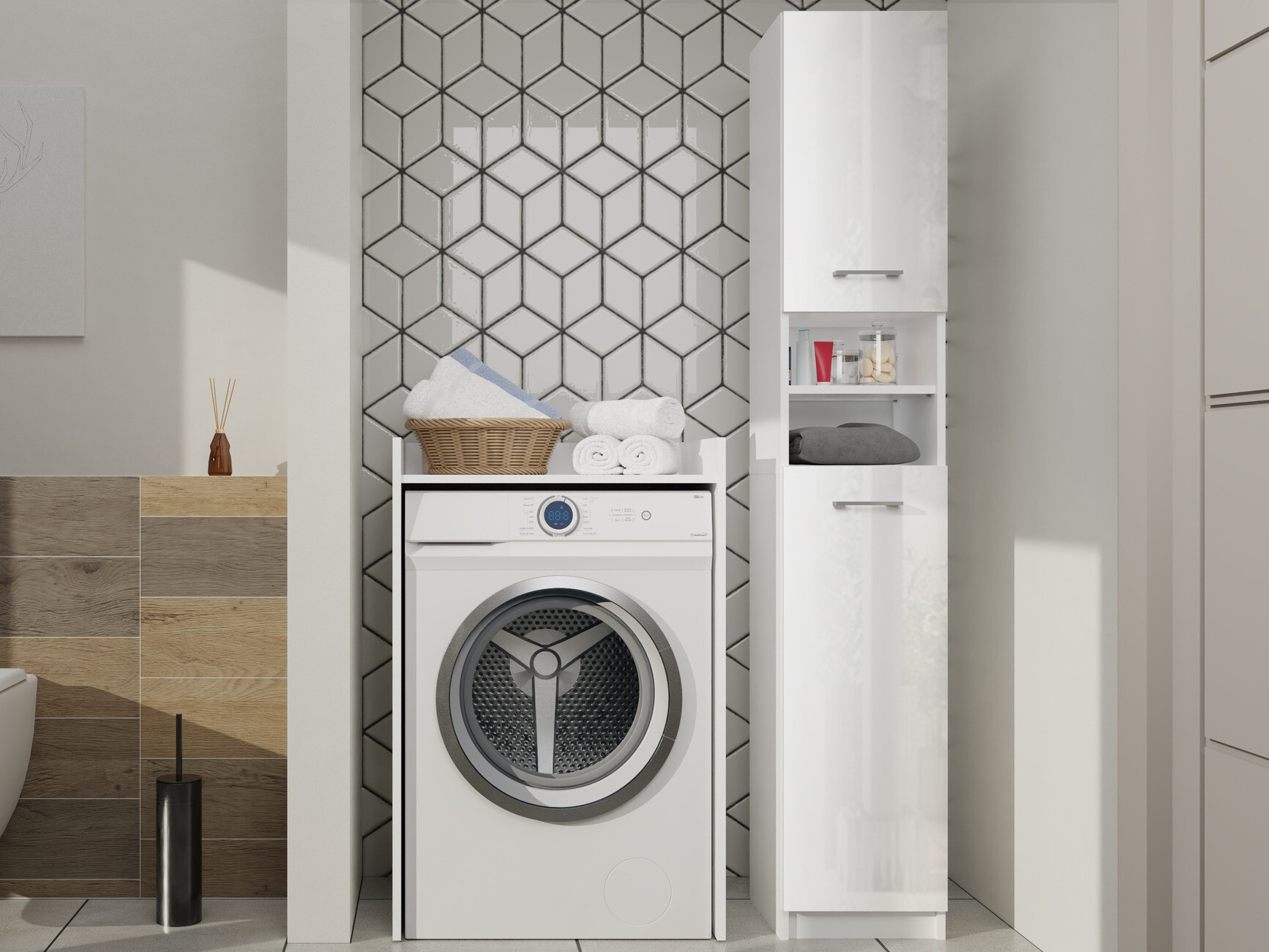 Armoire de bain à poser Mandeville 152 (Blanc + Blanc gloss)