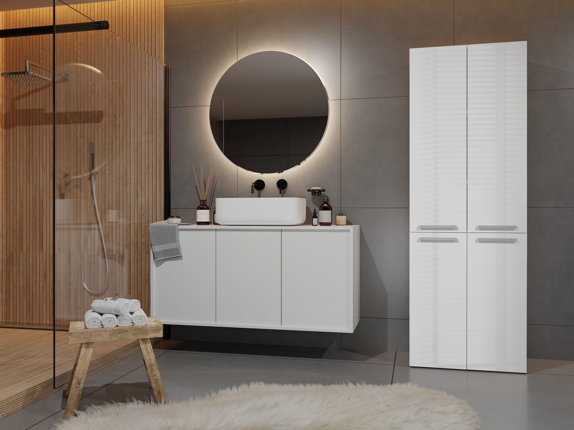 Armoire de bain à poser Nolmaru 100 (Blanc + Blanc brillant)