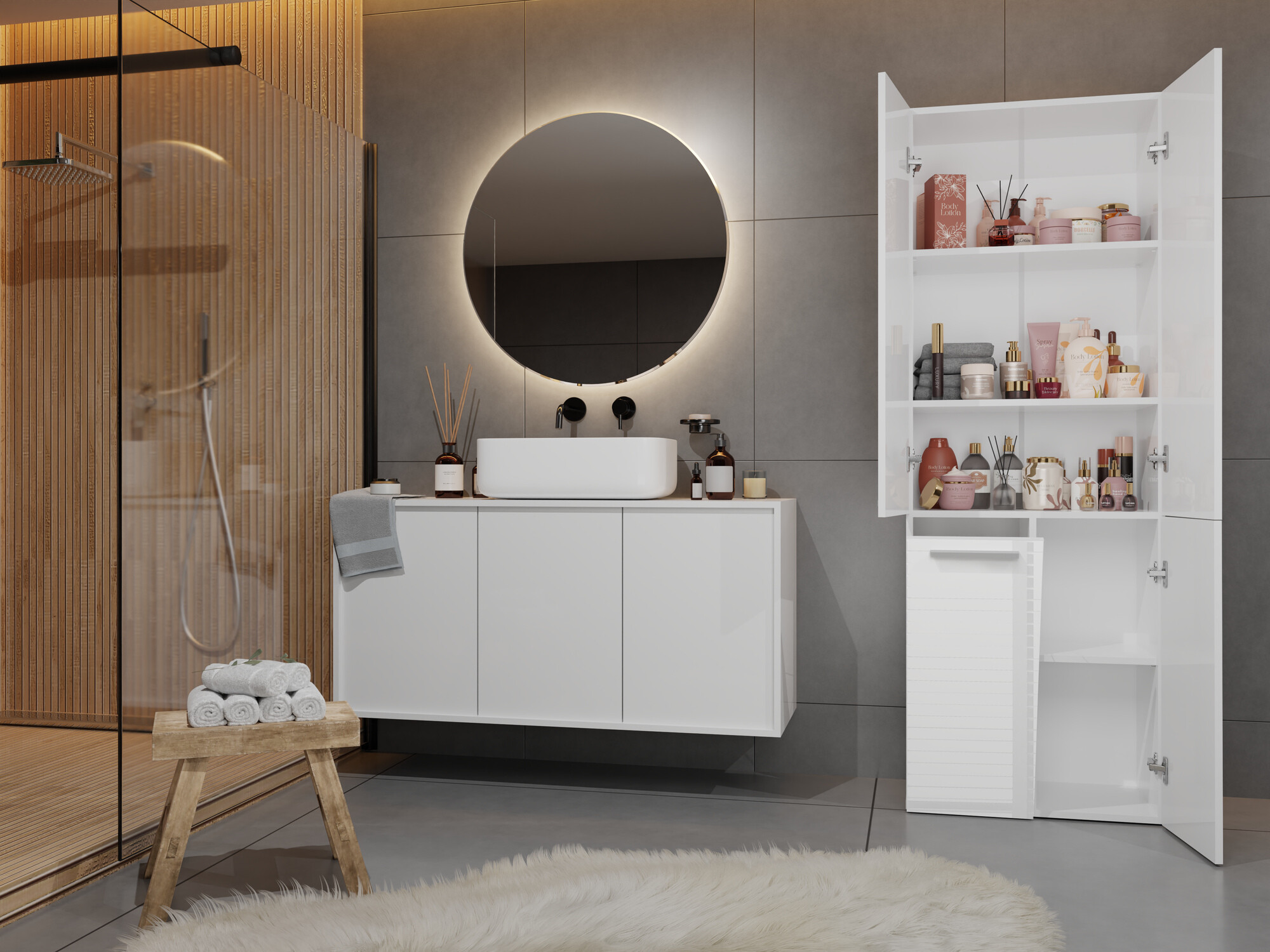 Armoire de bain à poser Nolmaru 100 (Blanc + Blanc brillant)