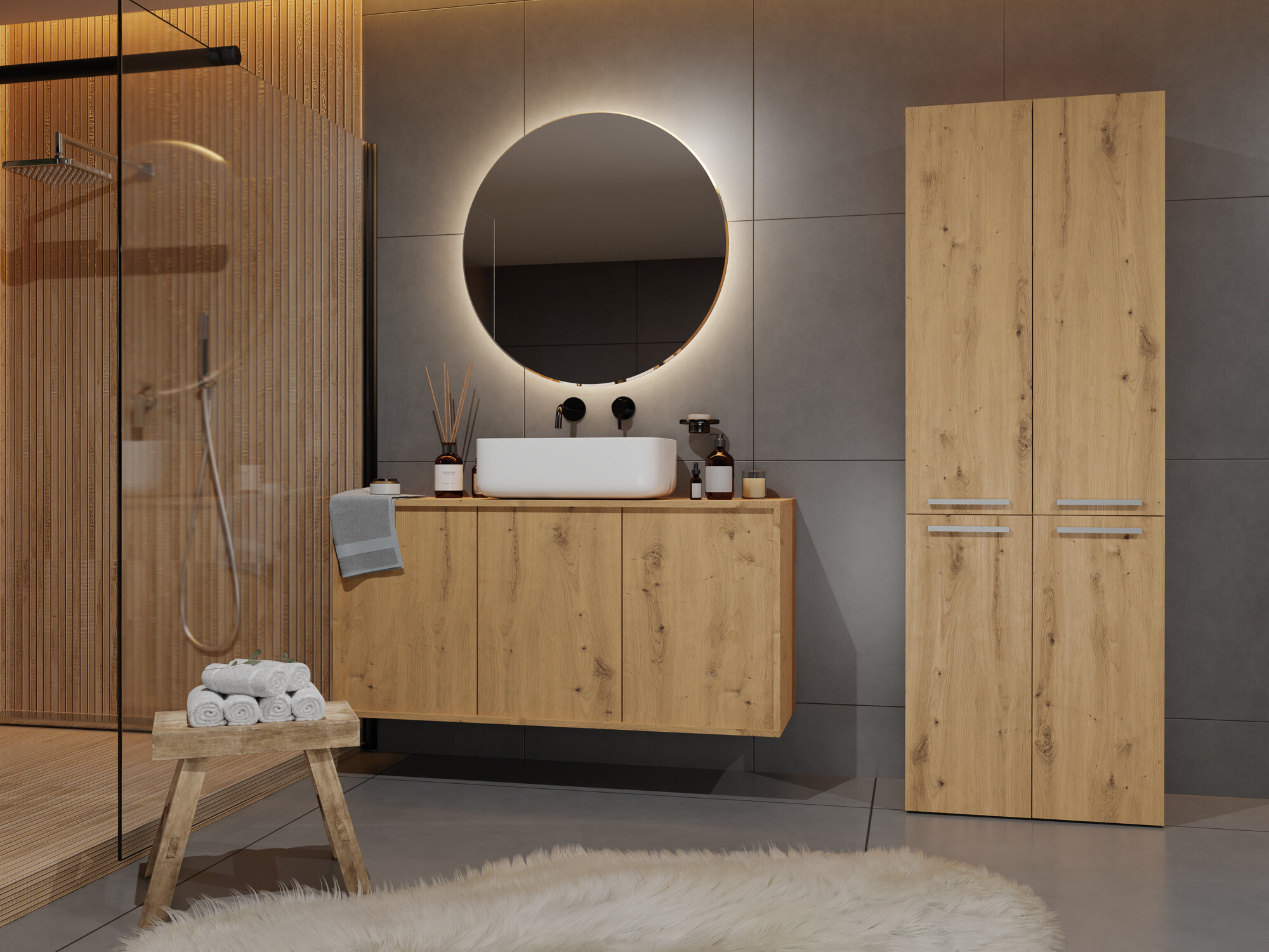 Armoire de bain à poser Nolmaru 100 (Chêne Artisan)