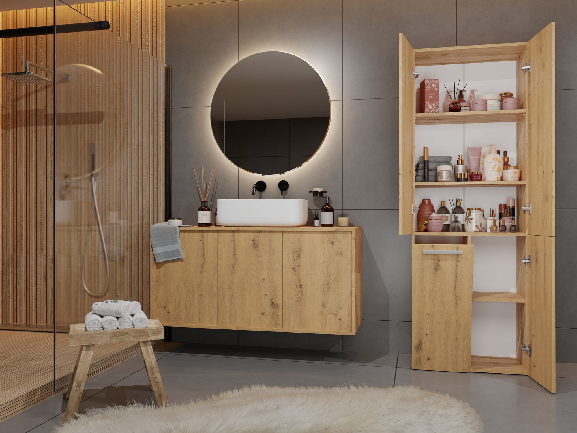 Armoire de bain à poser Nolmaru 100 (Chêne Artisan)