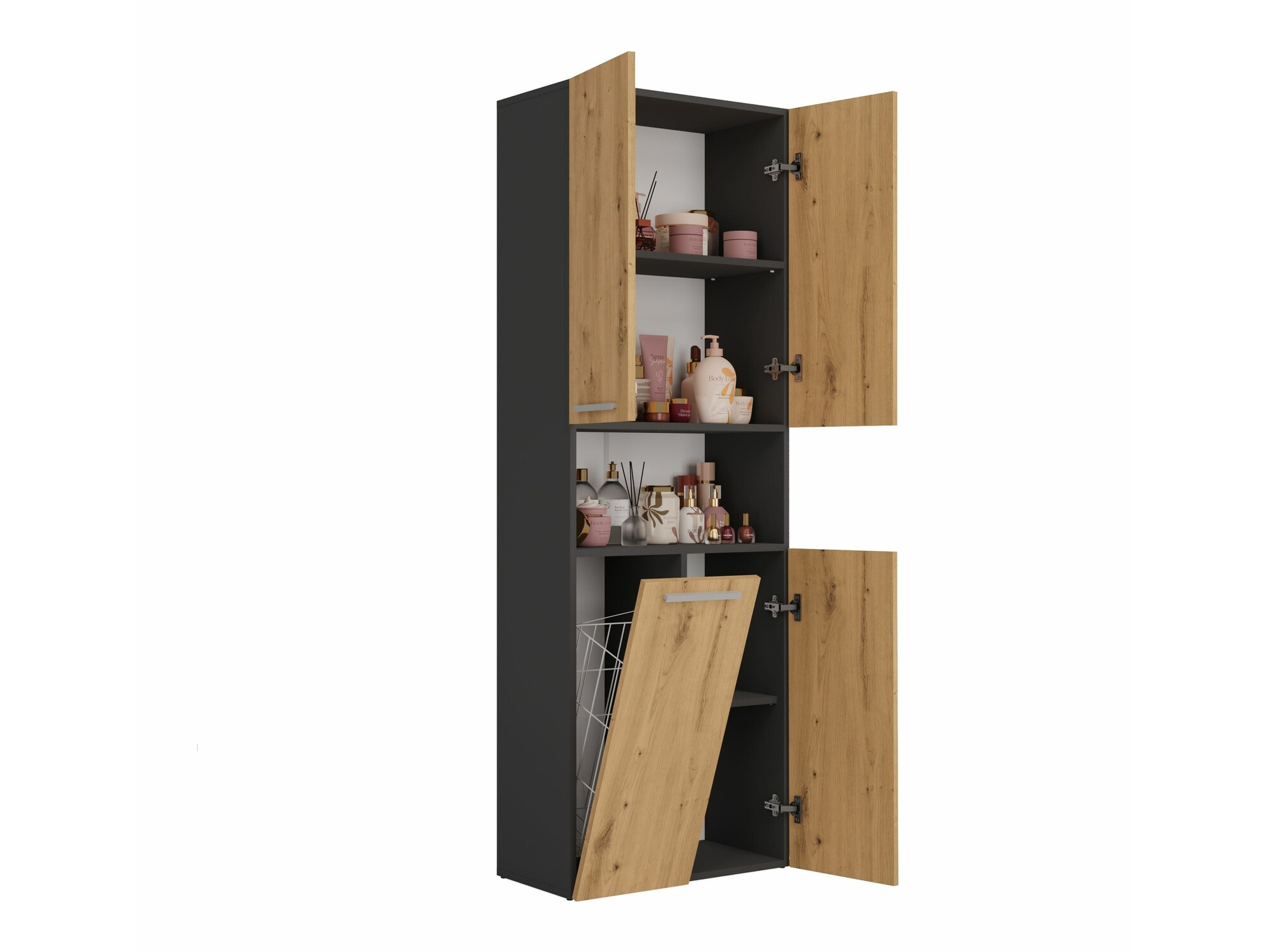 Armoire de bain à poser Nolmaru 101 (Anthracite + Chêne Artisan)