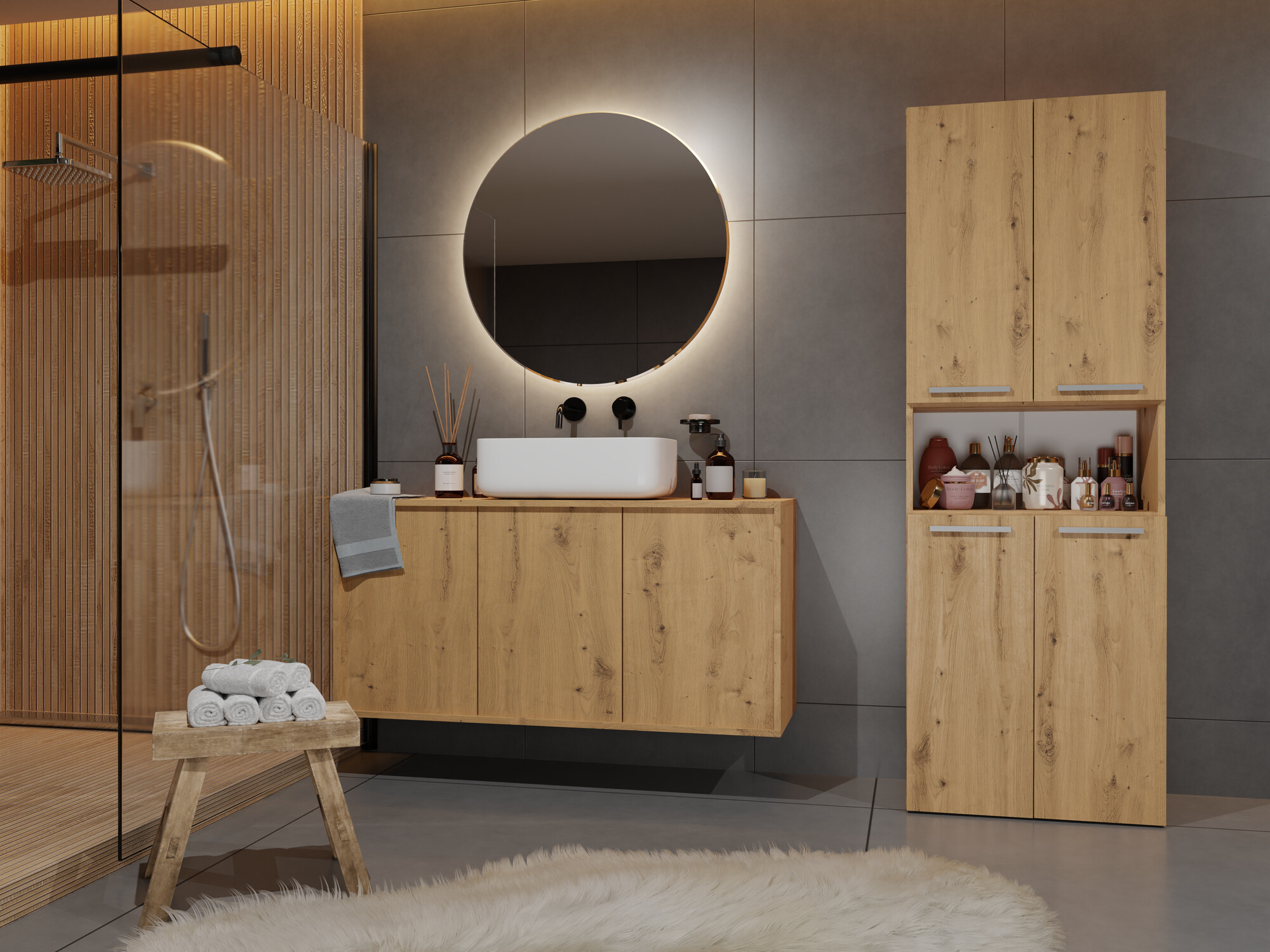 Armoire de bain à poser Nolmaru 101 (Chêne Artisan)