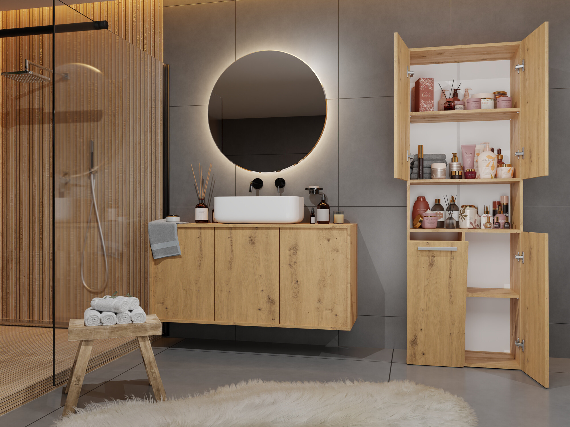 Armoire de bain à poser Nolmaru 101 (Chêne Artisan)