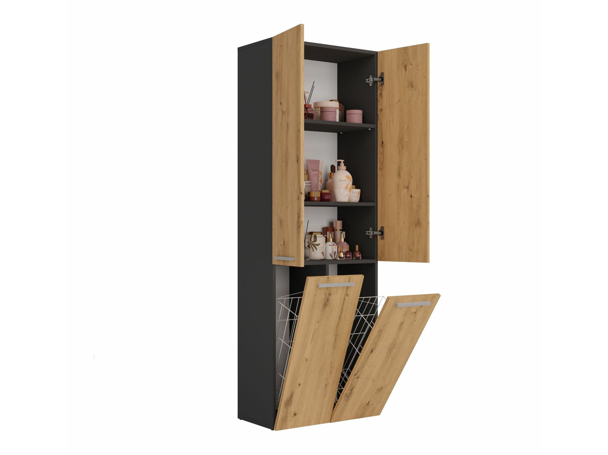 Armoire de bain à poser Nolmaru 102 (Anthracite + Chêne Artisan)