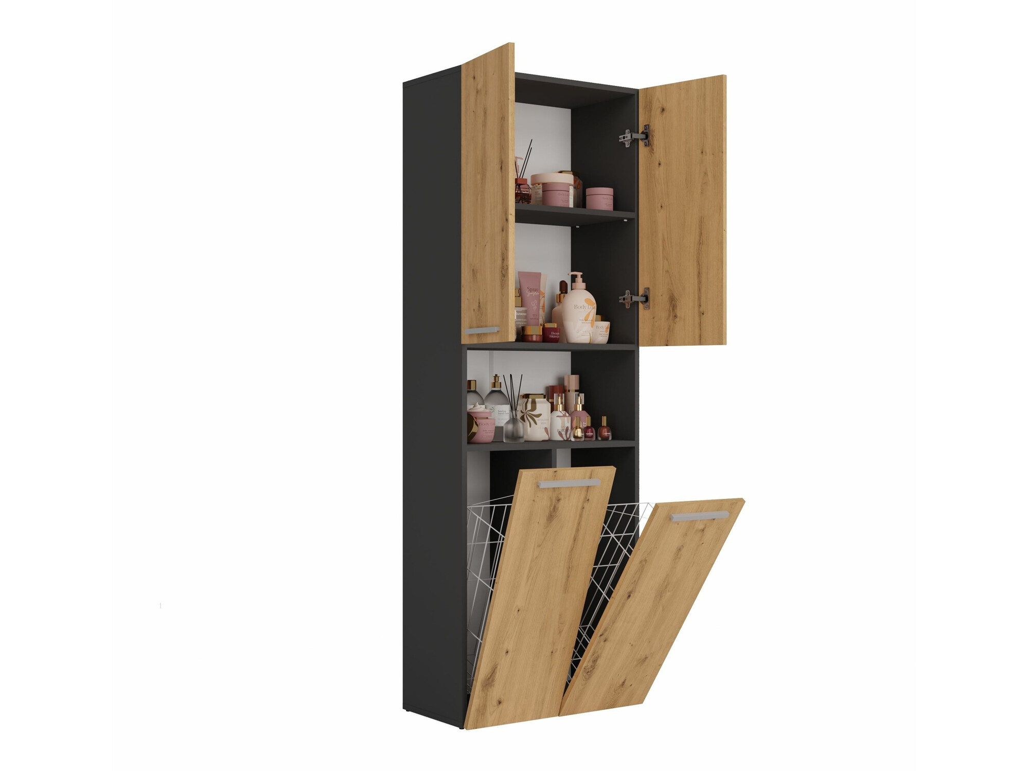 Armoire de bain à poser Nolmaru 103 (Anthracite + Chêne Artisan)