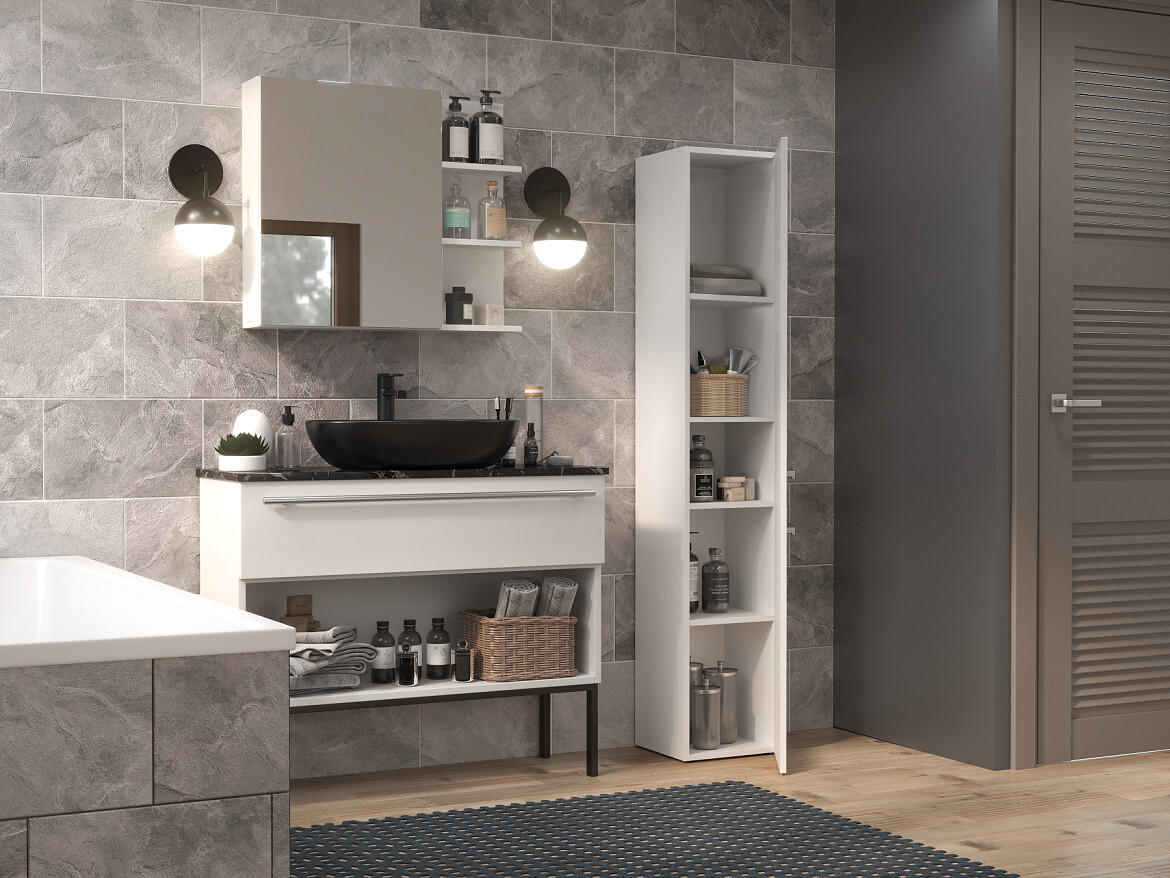 Armoire de bain à poser Nolmaru 105 (Blanc + Blanc brillant)