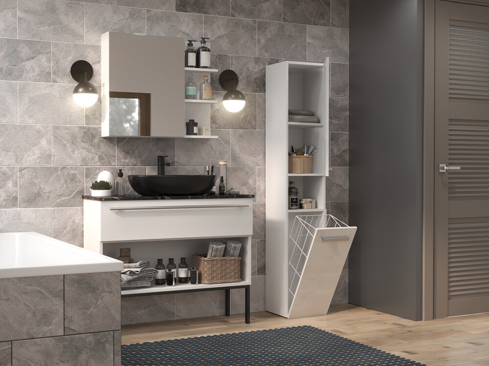 Armoire de bain à poser Nolmaru 106 (Blanc + Blanc brillant)