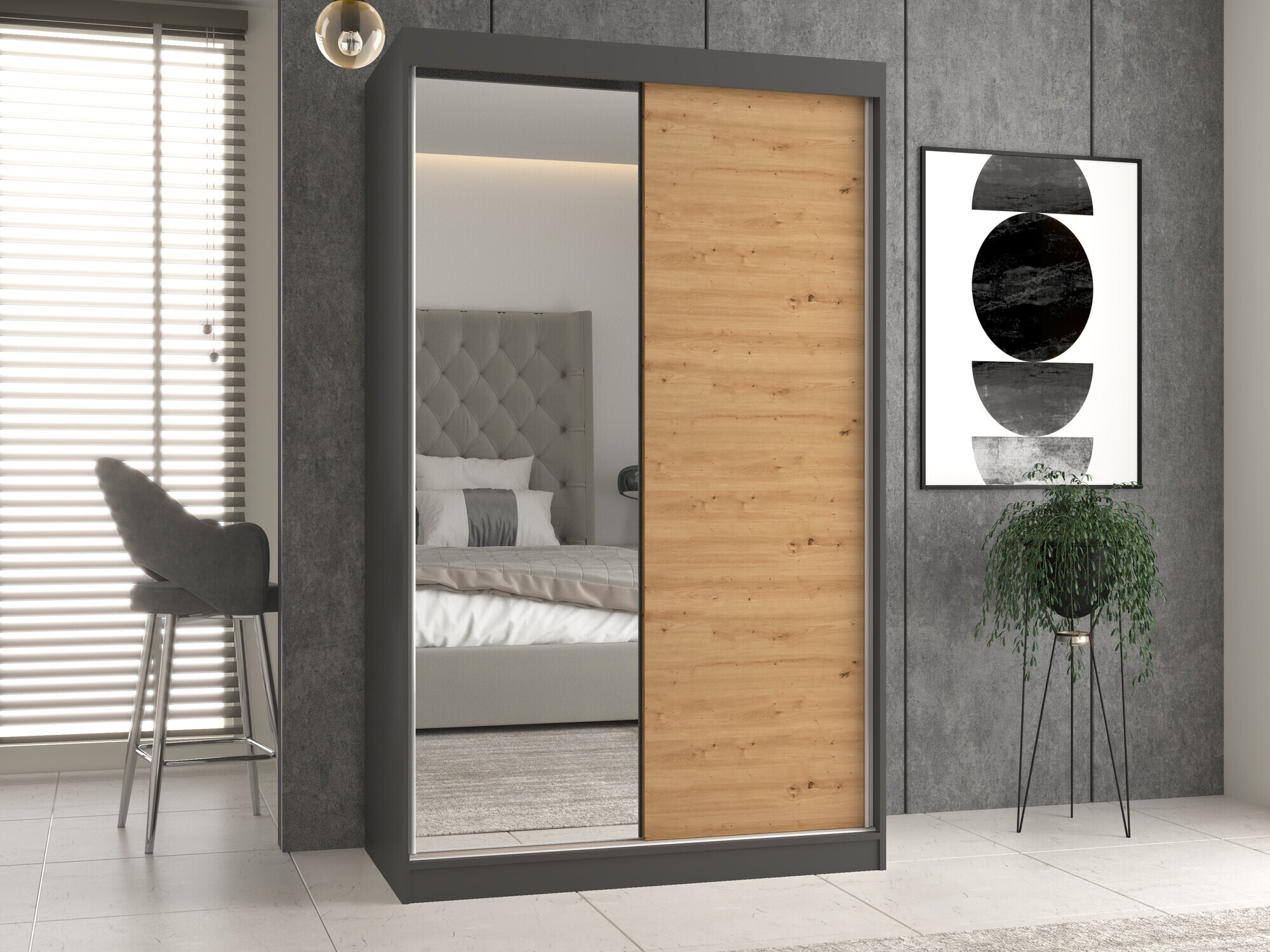 Armoire Mandeville 155 (Anthracite + Chêne Artisan)