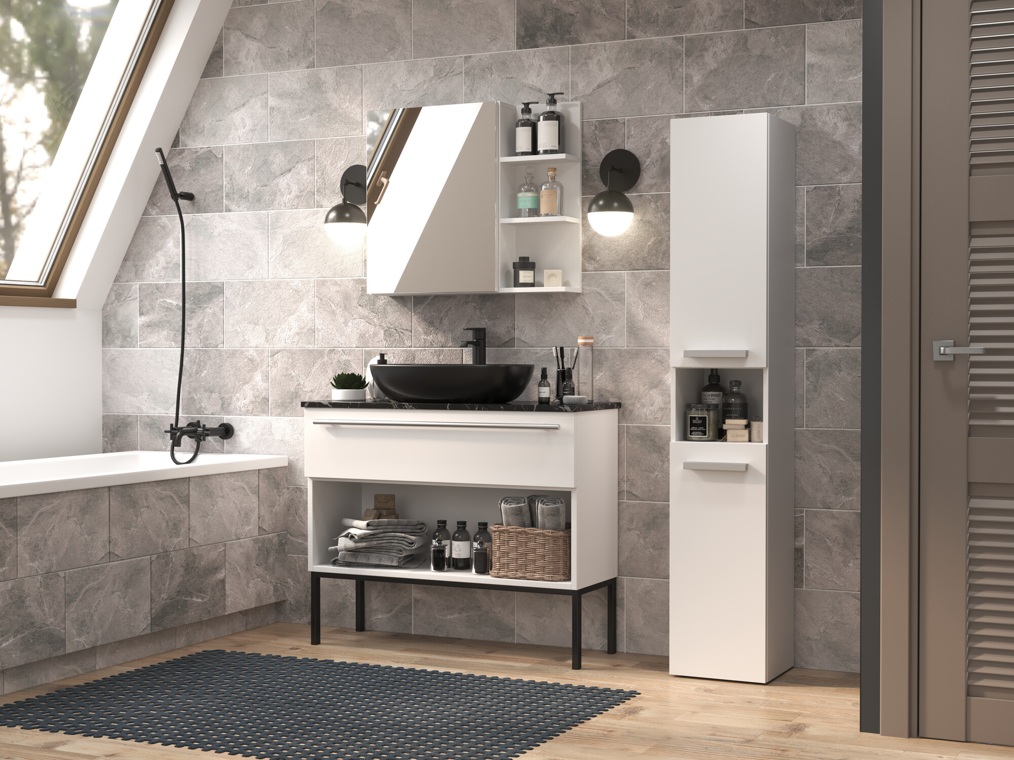Armoire de bain à poser Nolmaru 106 (Blanc)