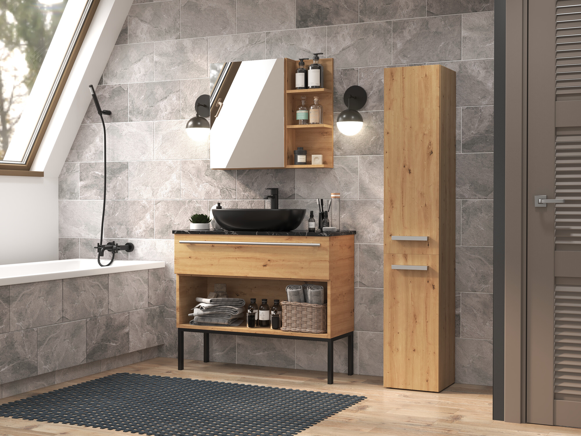 Armoire de bain à poser Nolmaru 107 (Chêne Artisan)