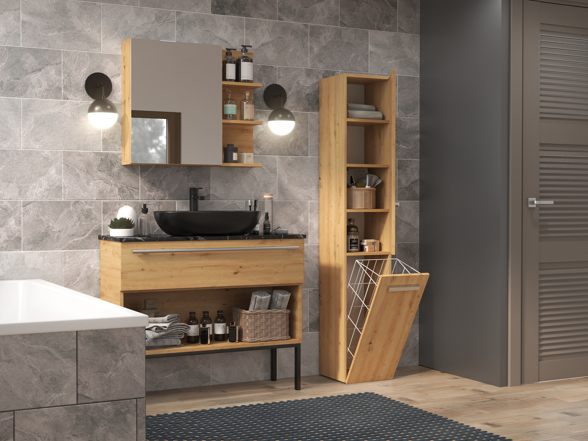 Armoire de bain à poser Nolmaru 107 (Chêne Artisan)