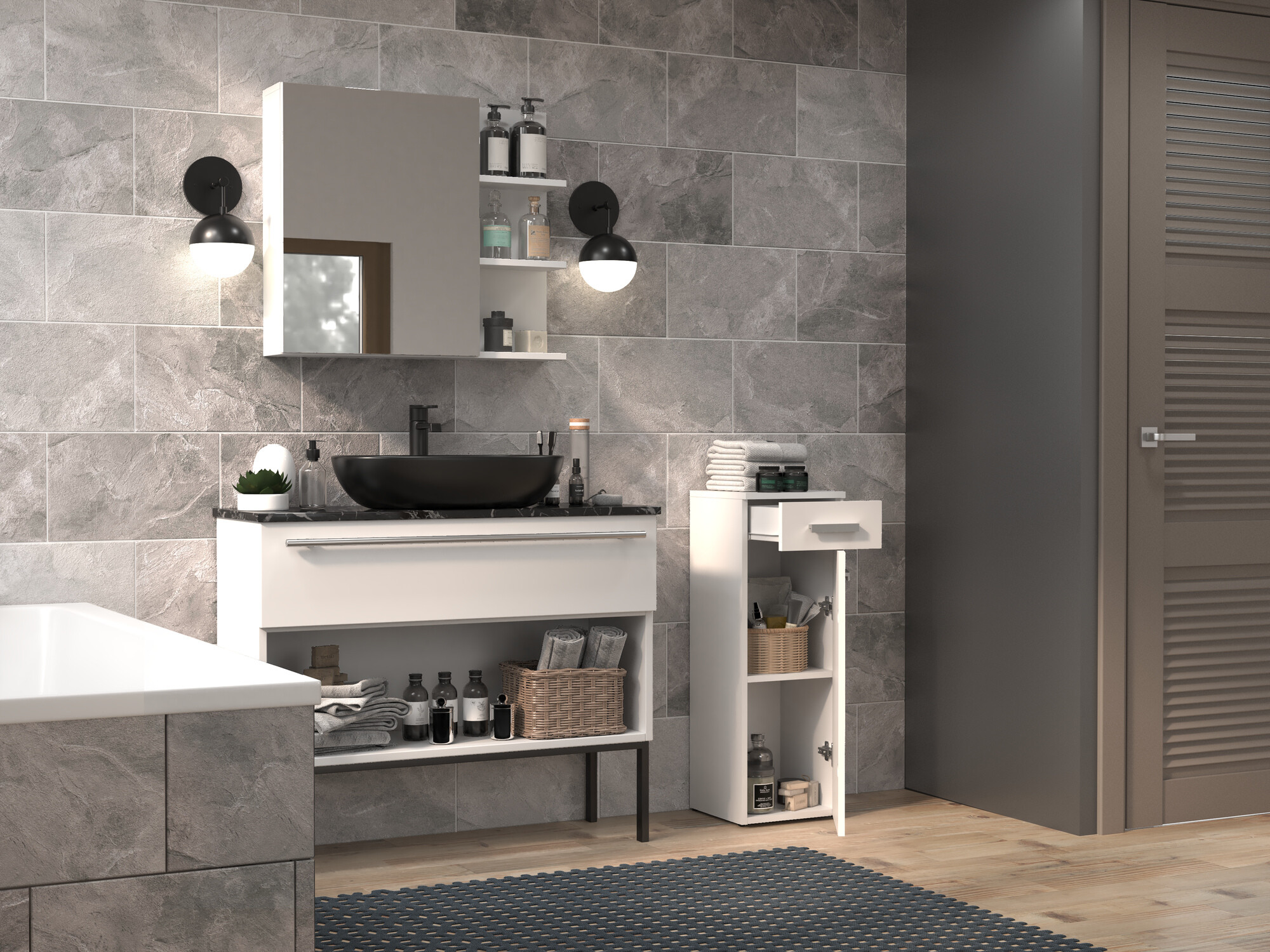 Armoire de bain à poser Nolmaru 109 (Blanc)