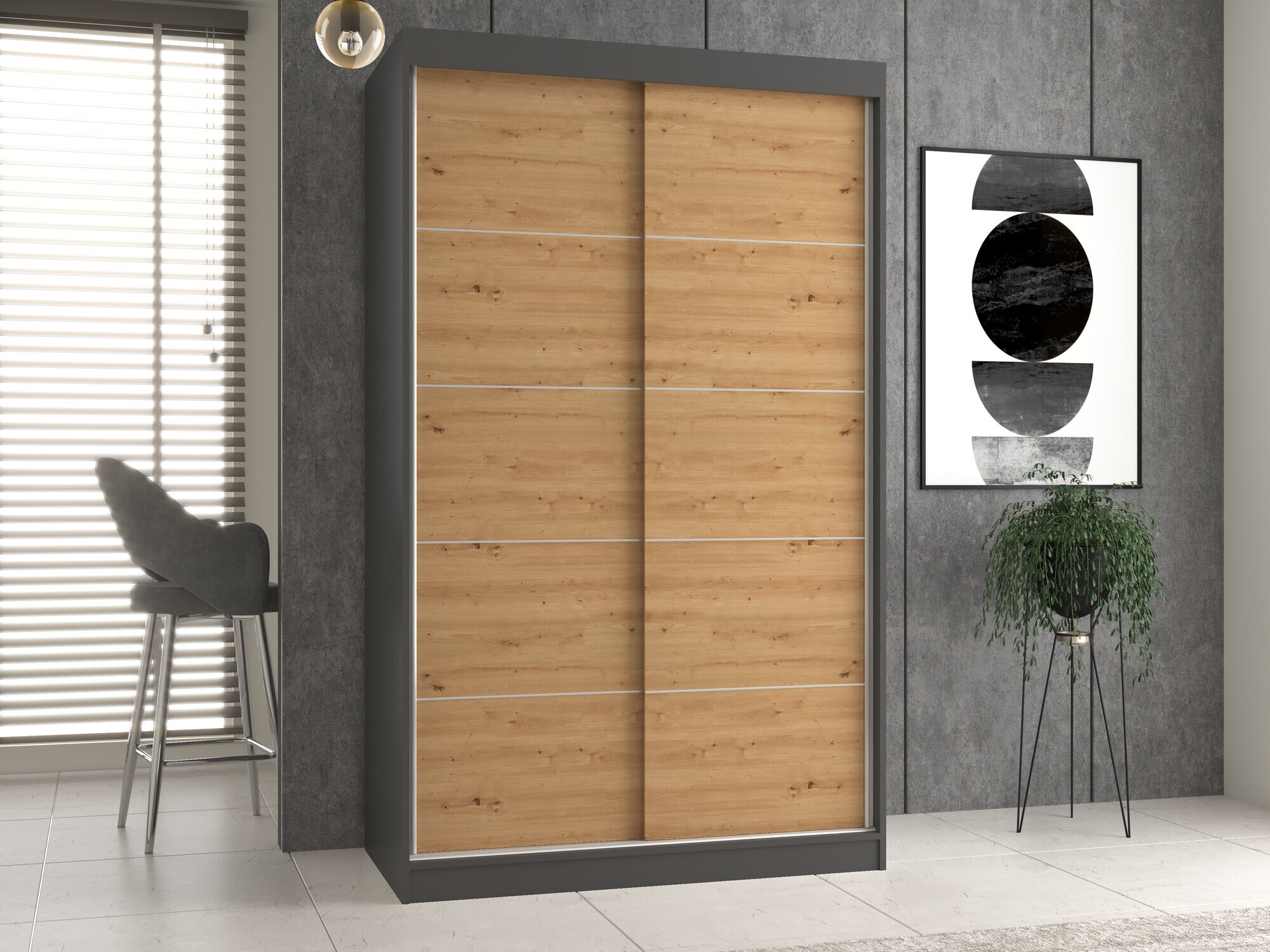 Armoire Mandeville 164 (Anthracite + Chêne Artisan)