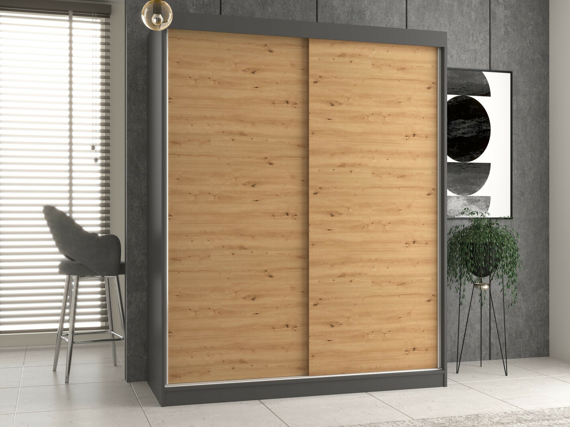 Armoire Mandeville 167 (Anthracite + Chêne Artisan)