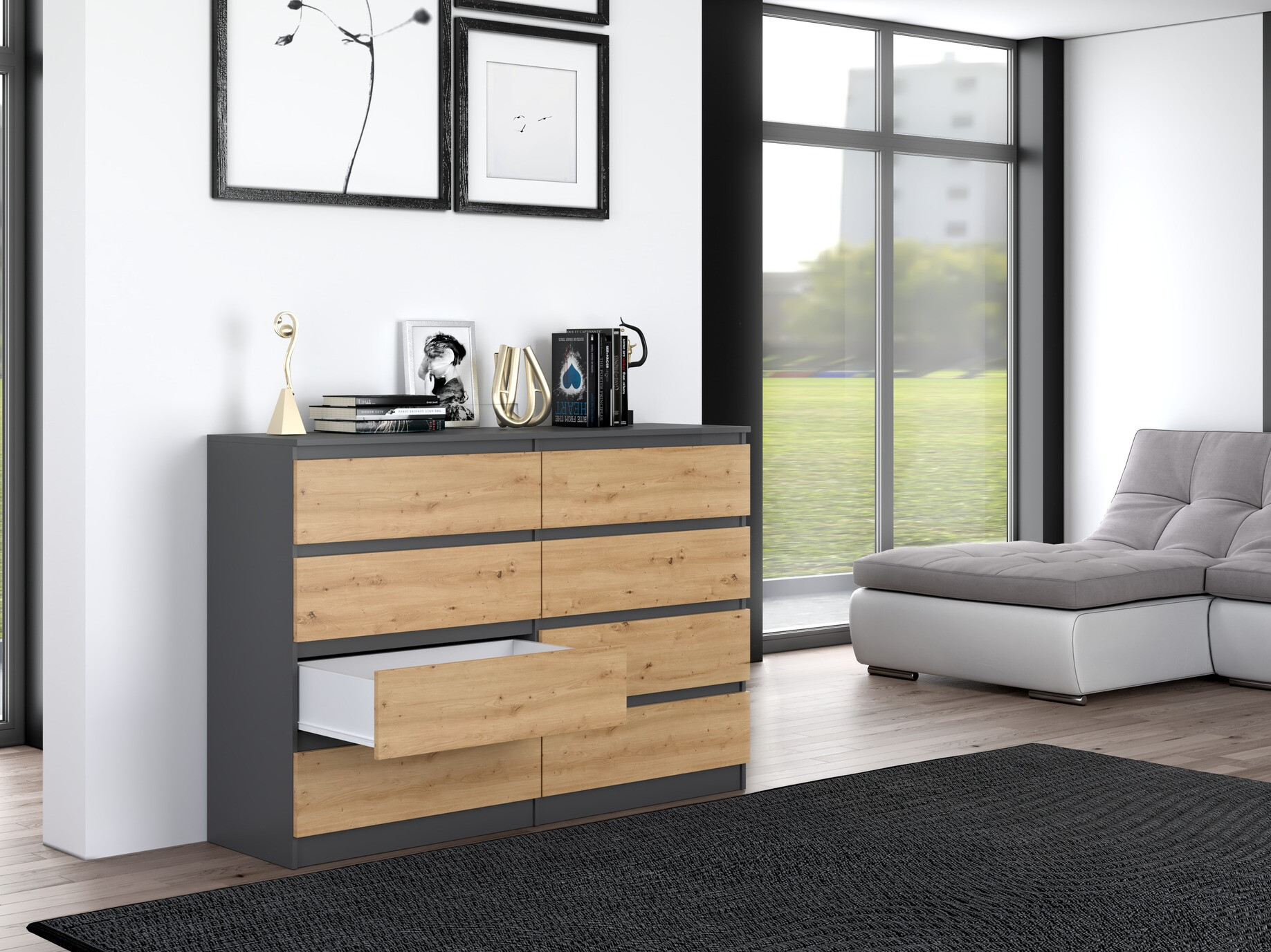 Commode Elbvelu 100 (Anthracite + Chêne Artisan)