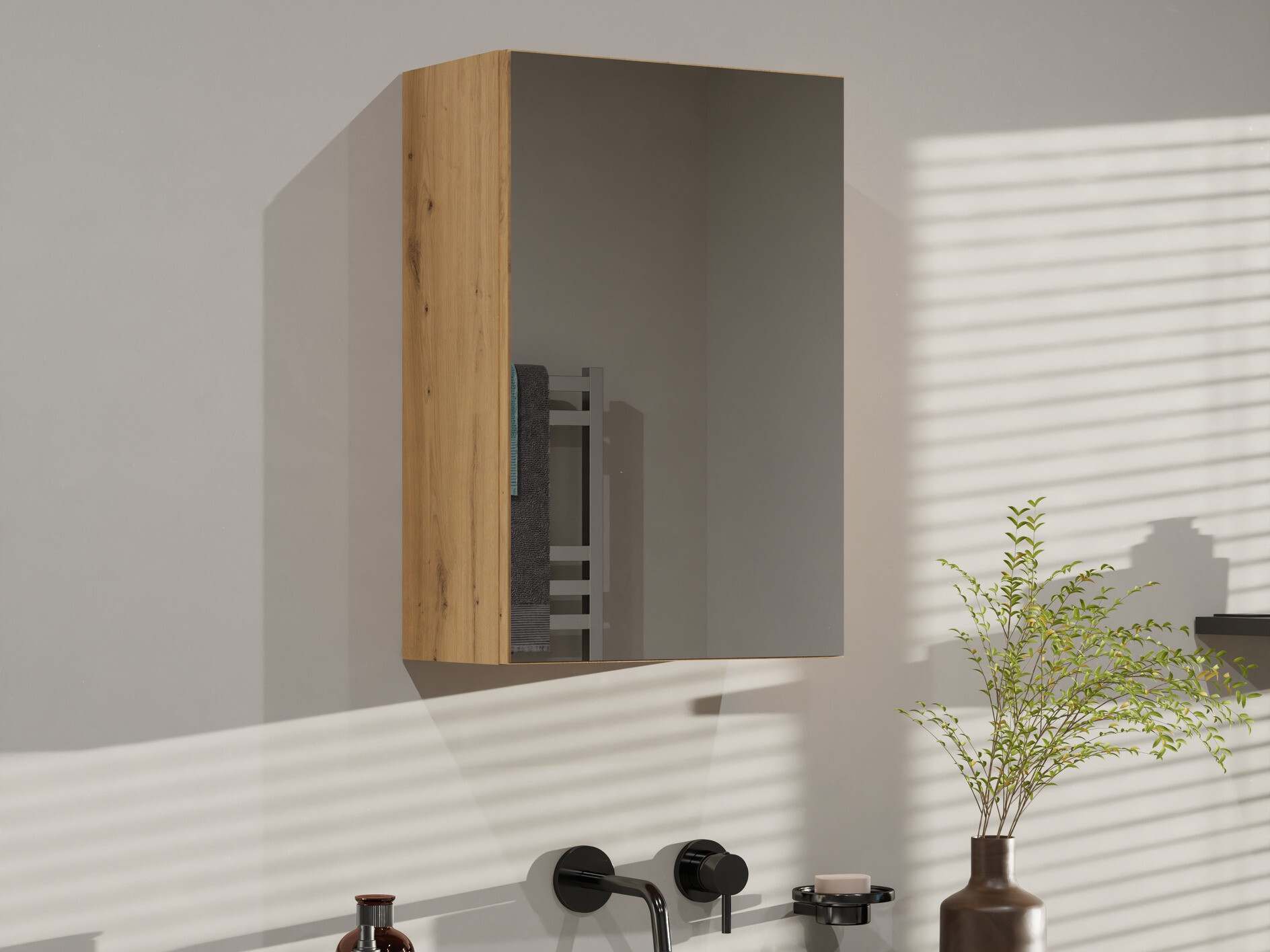 Armoire à miroir de salle de bains Balelbo 100 (Chêne Artisan)