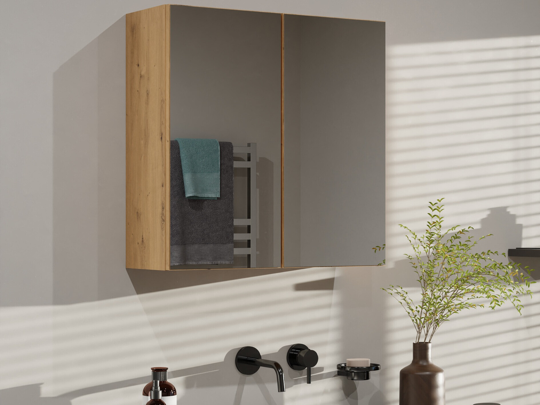 Armoire à miroir de salle de bains Balelbo 101 (Chêne Artisan)