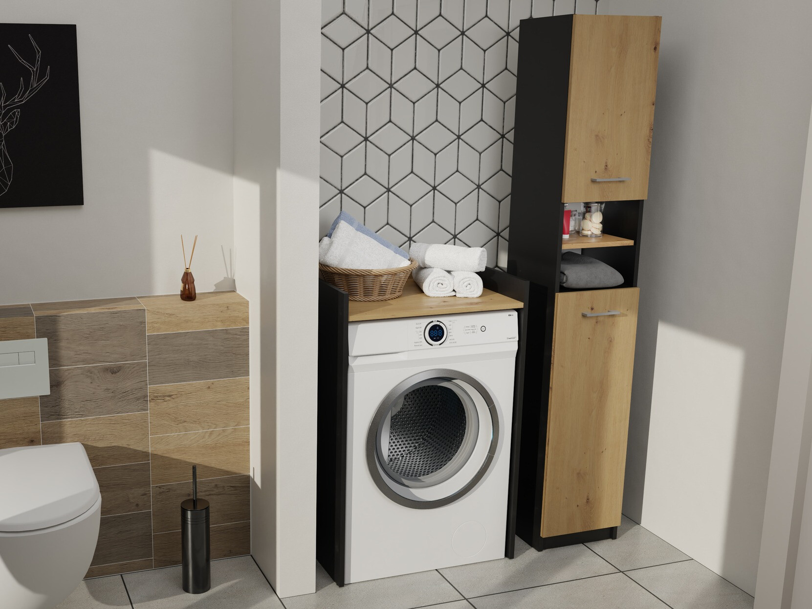Armoire de bain à poser Balelbo 102 (Anthracite + Chêne Artisan)