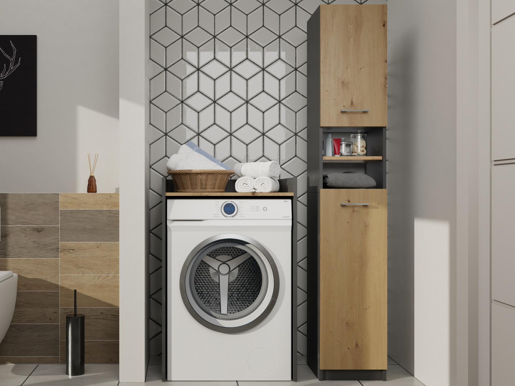 Armoire de bain à poser Balelbo 102 (Anthracite + Chêne Artisan)